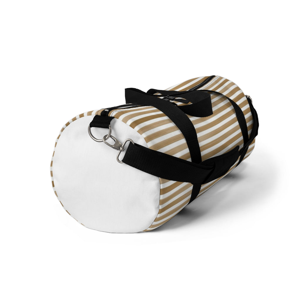 Beige Striped Travel Duffel Bag