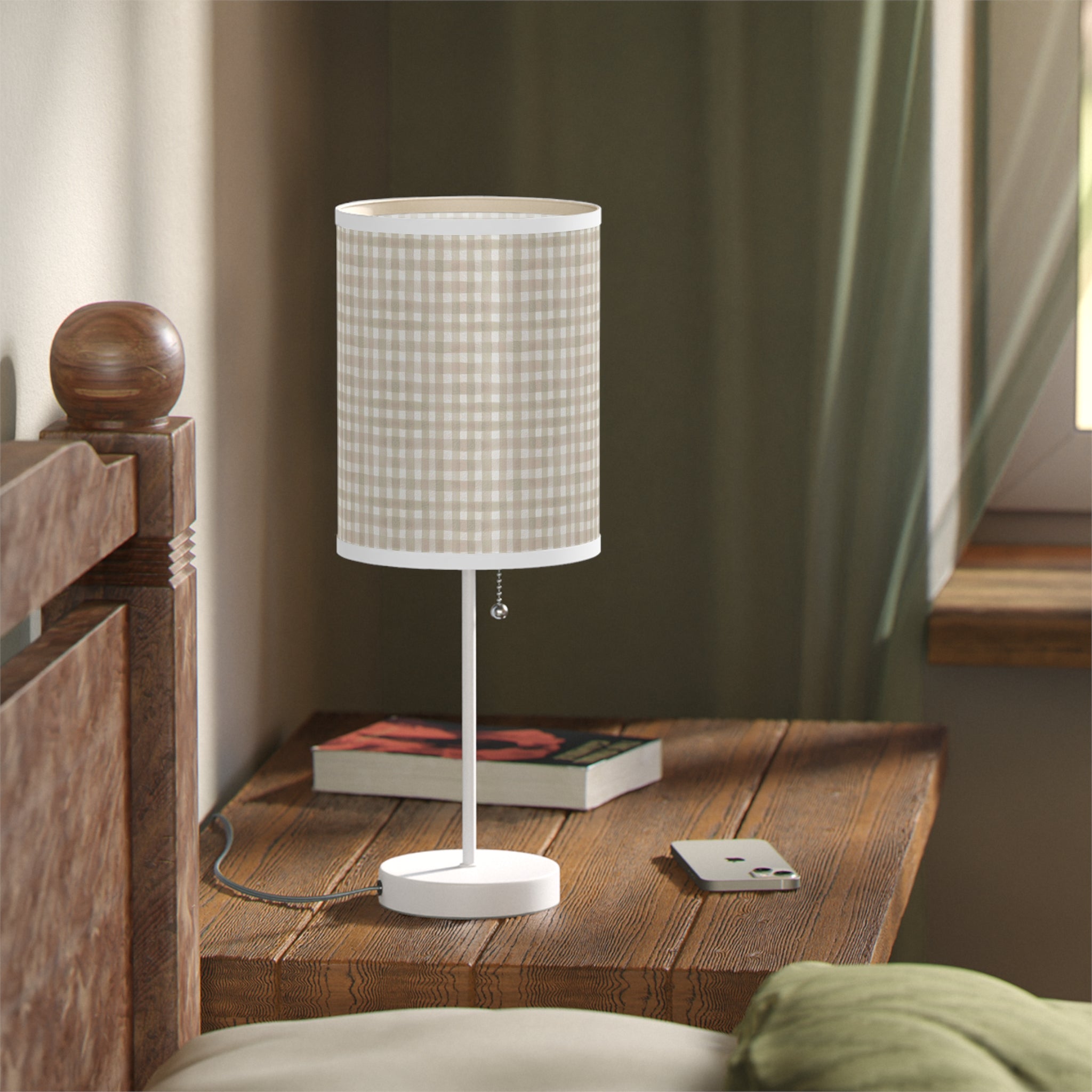Beige Gingham Table Lamp