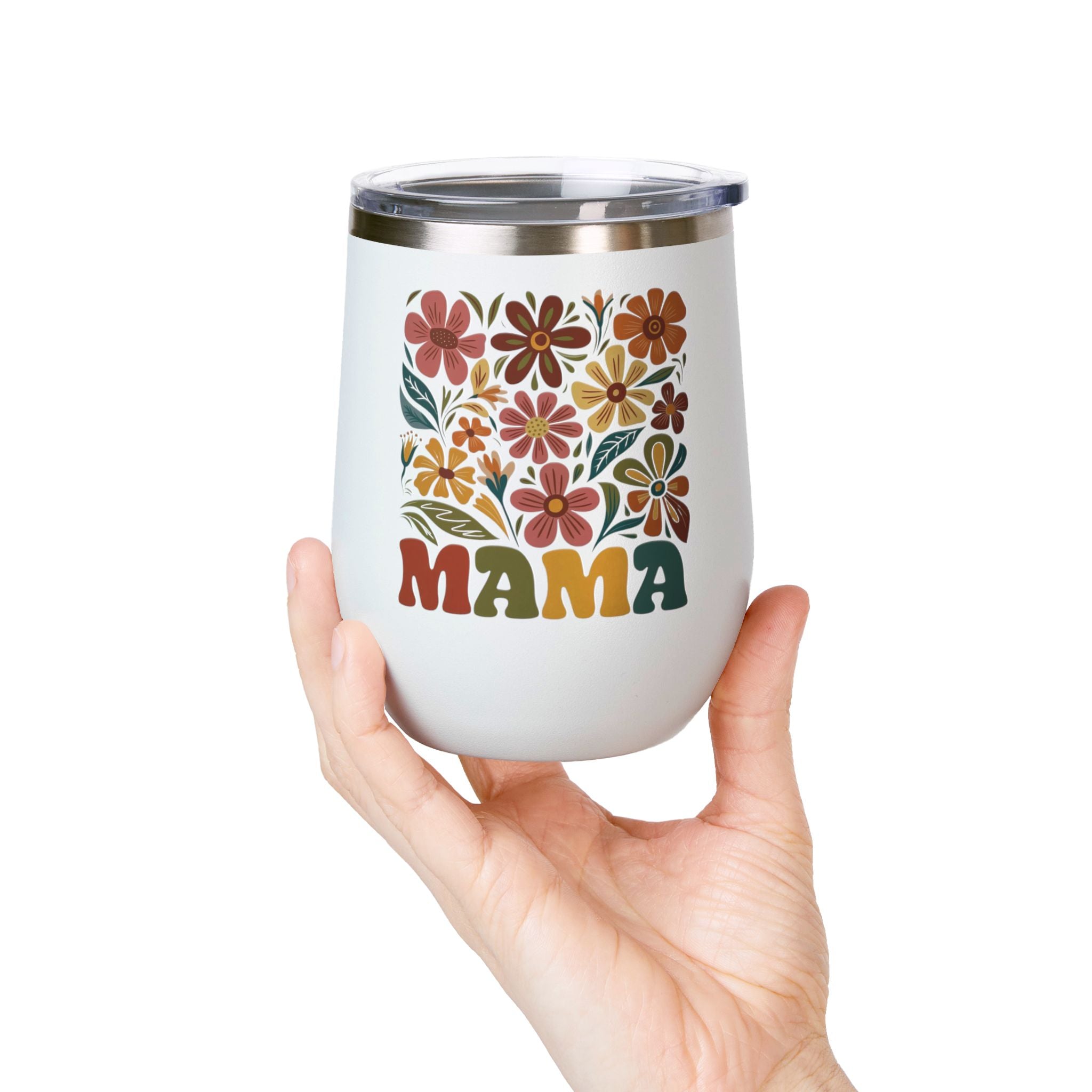 Retro Floral 'Mama' Wine Tumbler (12oz)