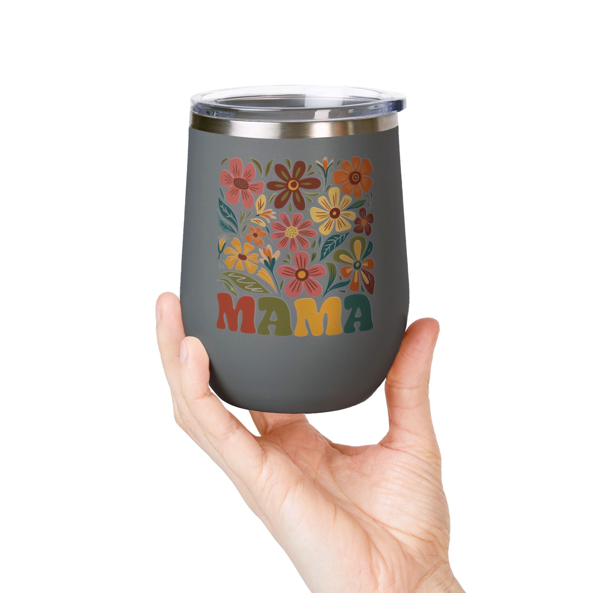 Retro Floral 'Mama' Wine Tumbler (12oz)