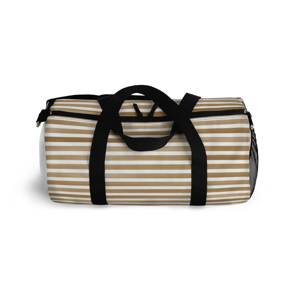 Beige Striped Travel Duffel Bag