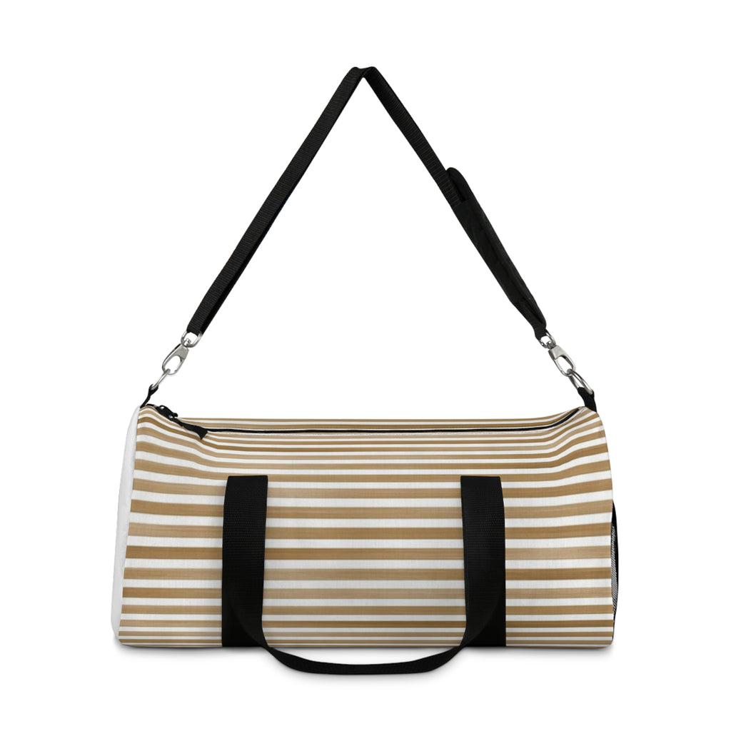 Beige Striped Travel Duffel Bag