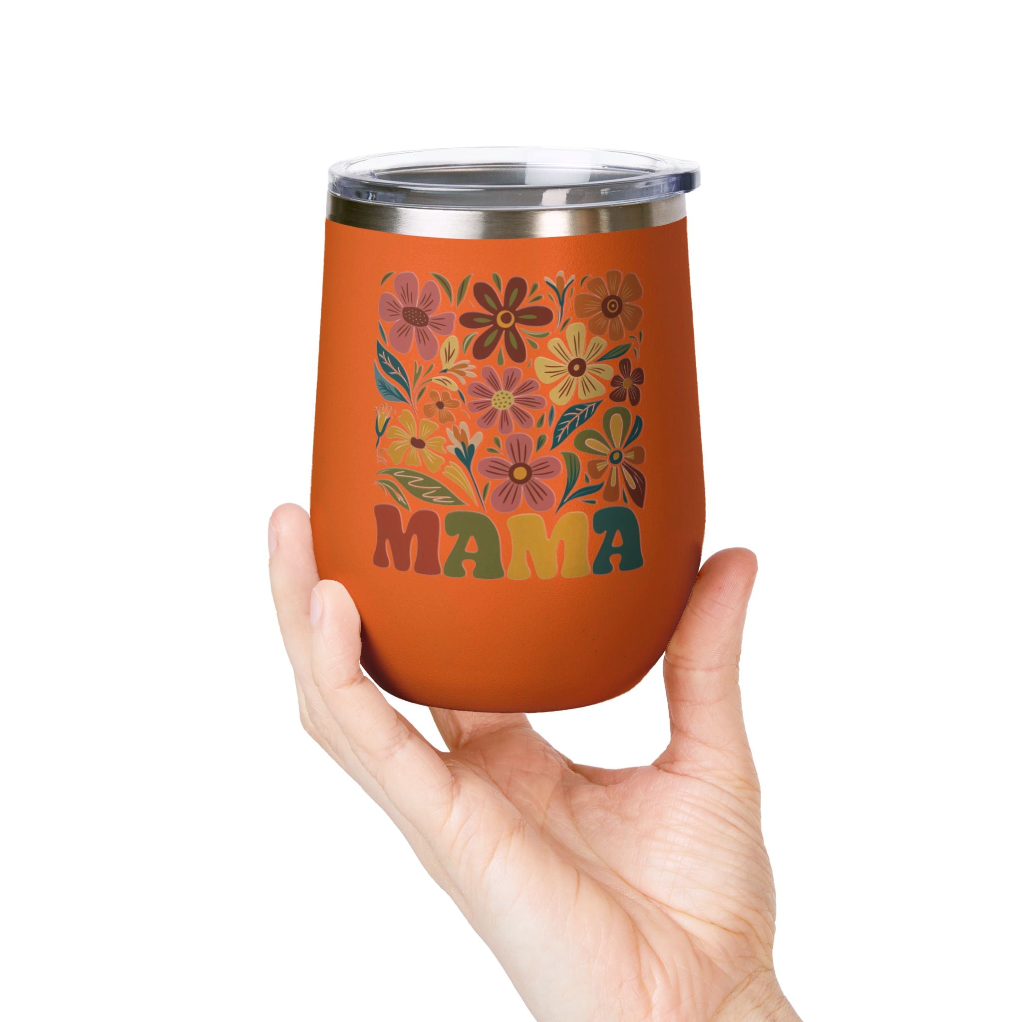 Retro Floral 'Mama' Wine Tumbler (12oz)