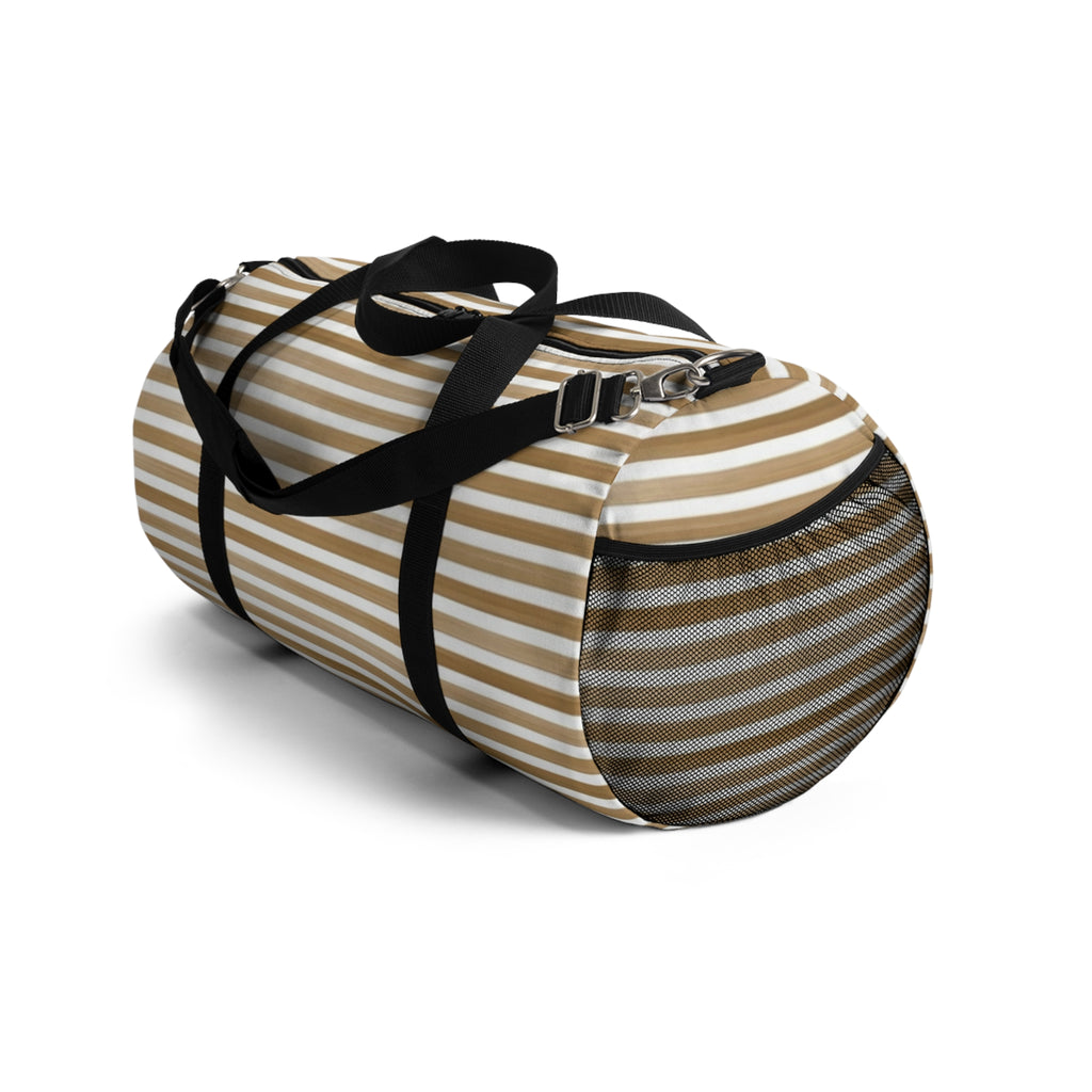 Beige Striped Travel Duffel Bag