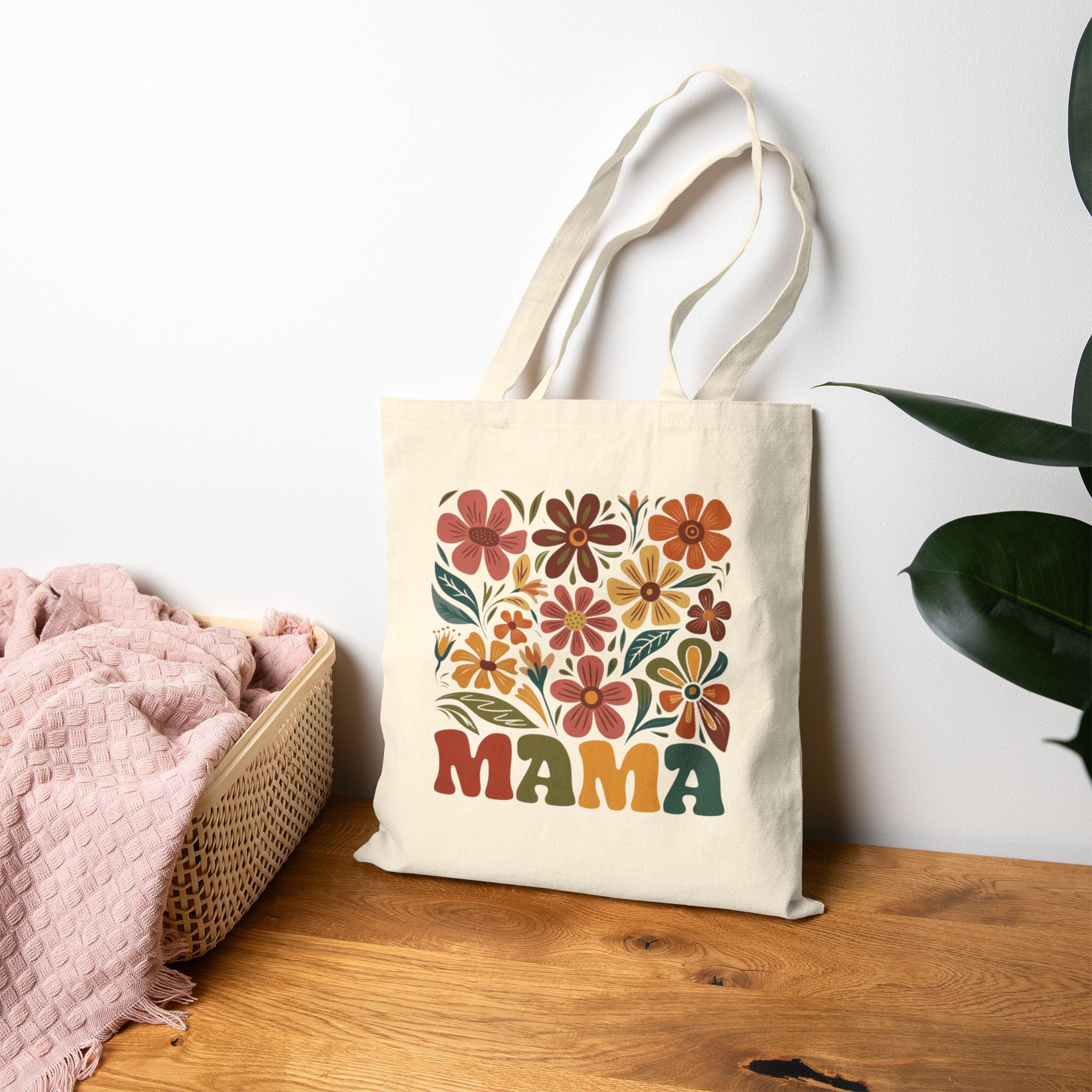 Retro Floral 'Mama' Canvas Tote Bag