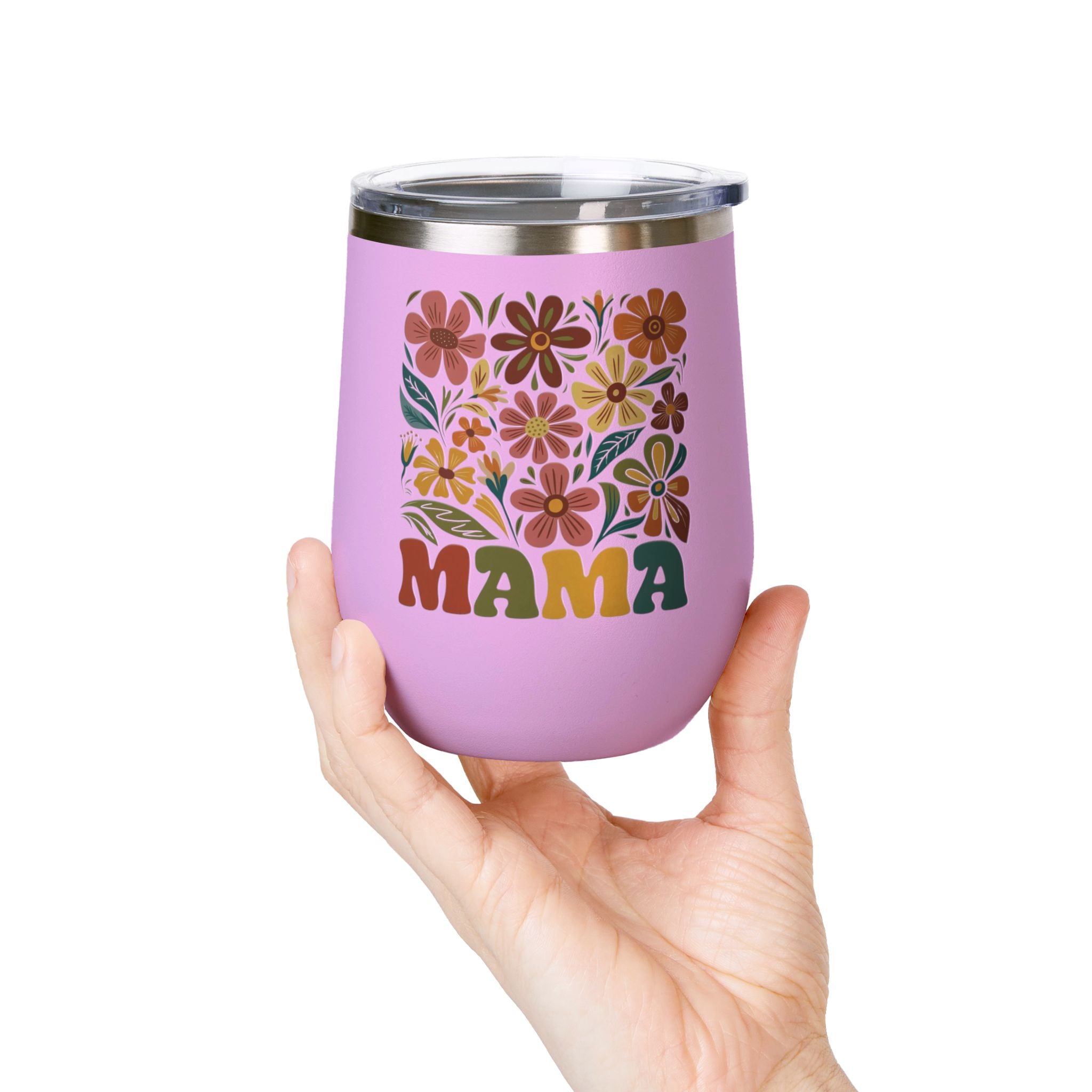 Retro Floral 'Mama' Wine Tumbler (12oz)