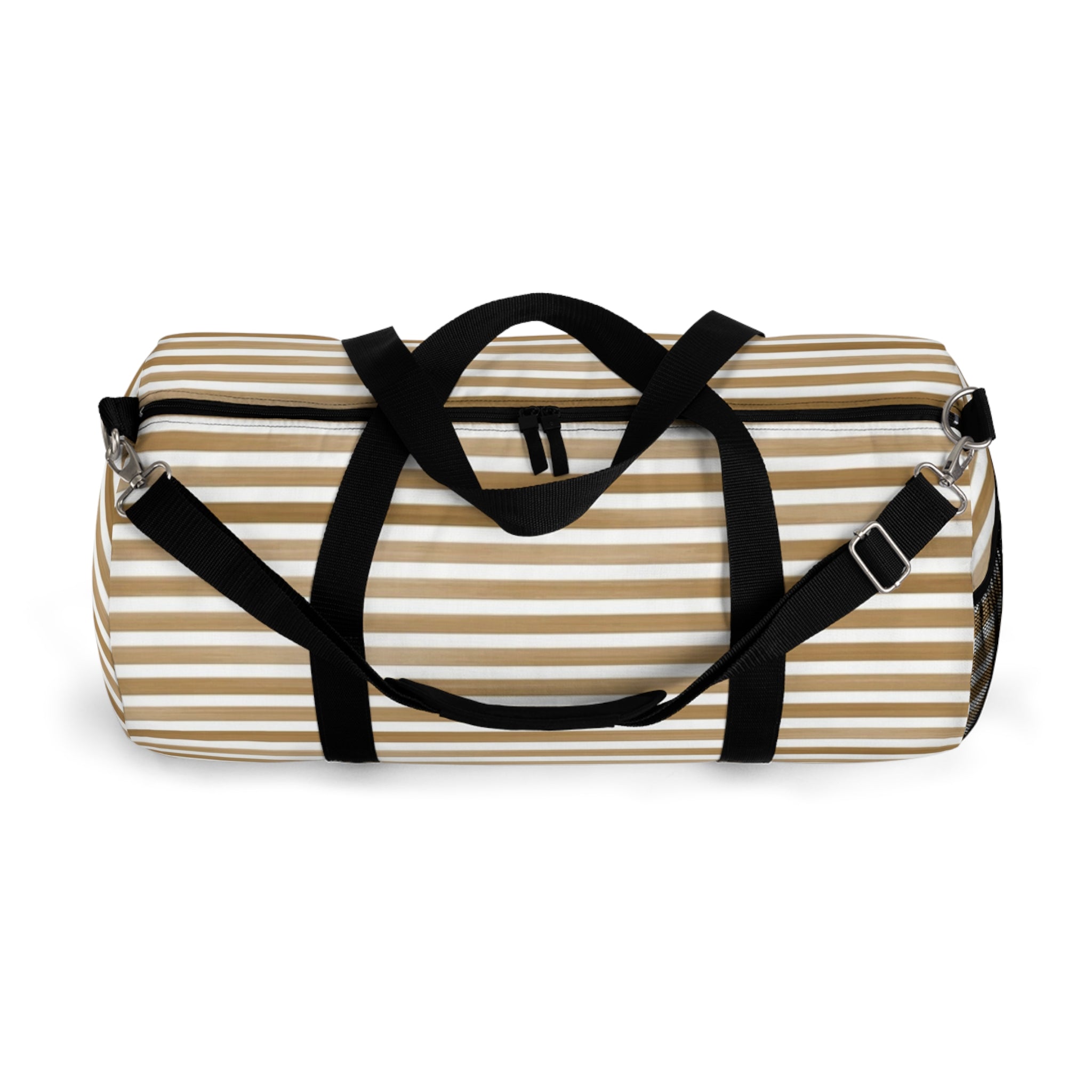 Beige Striped Travel Duffel Bag