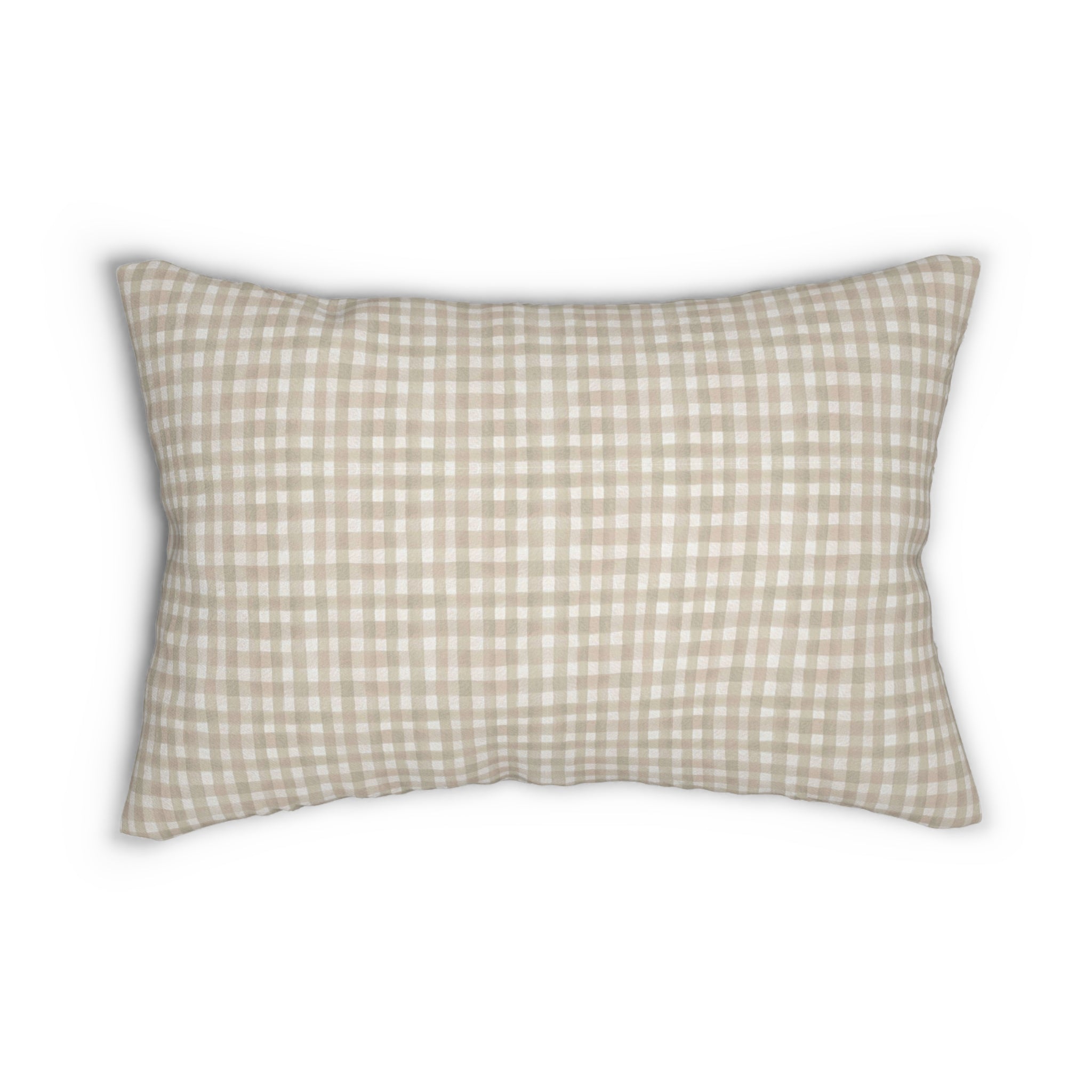 Beige Gingham Lumbar Pillow
