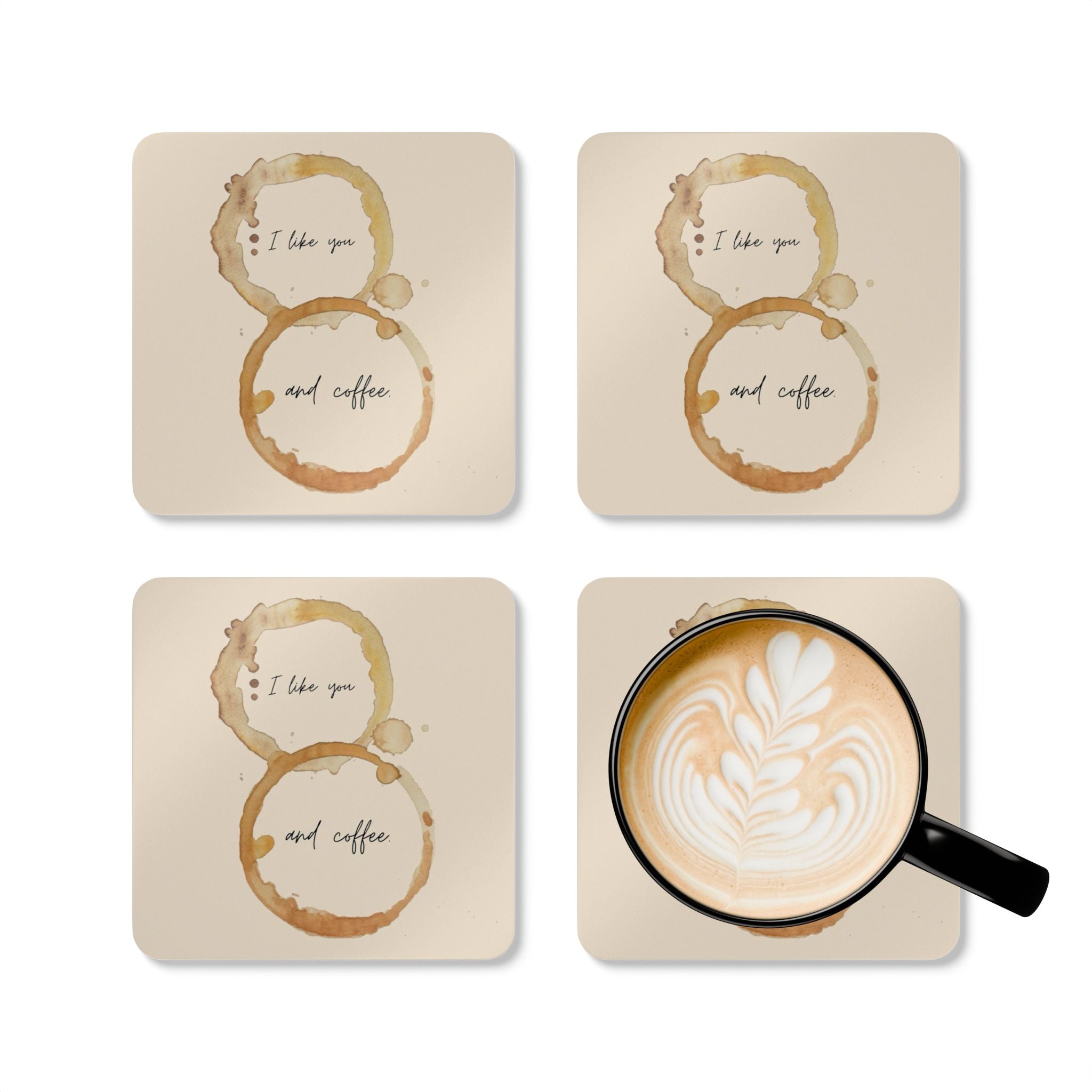 'I like you and coffee.' Cork Coaster Set