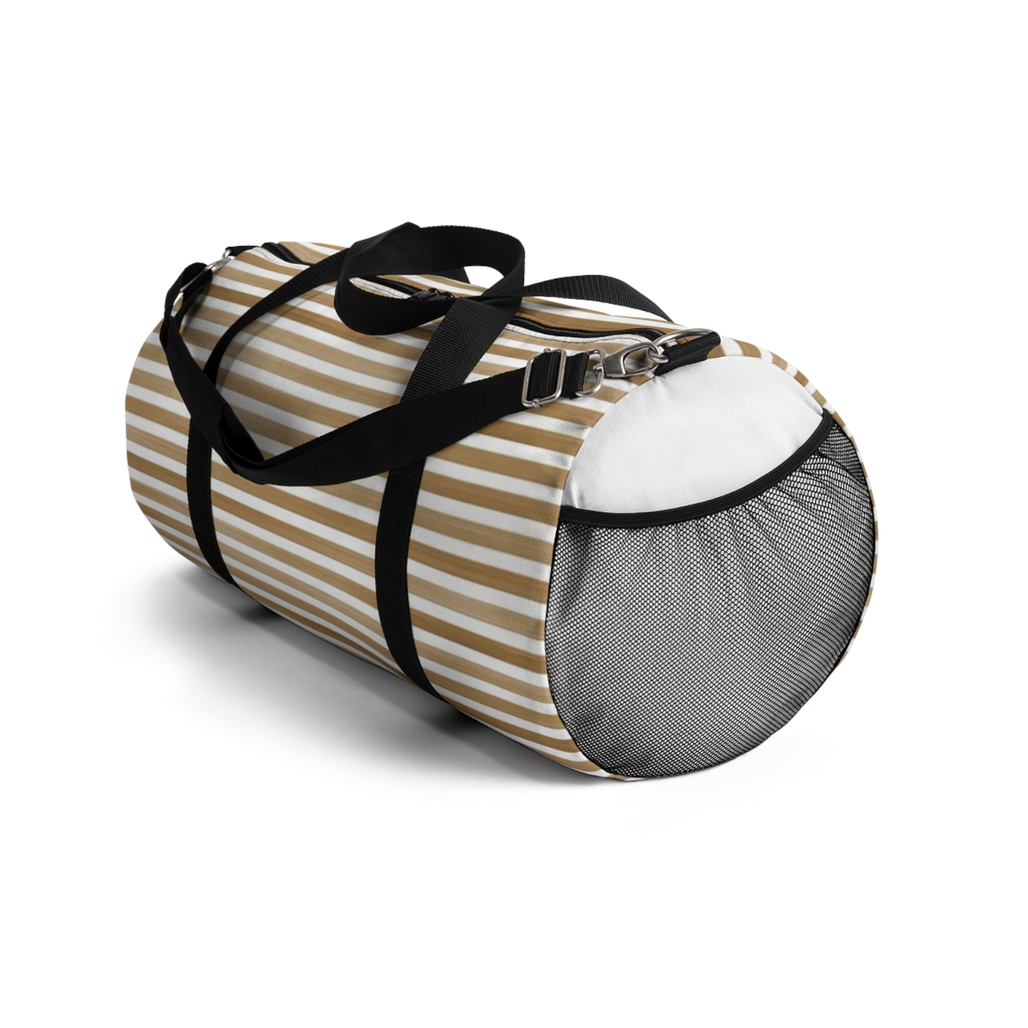 Beige Striped Travel Duffel Bag