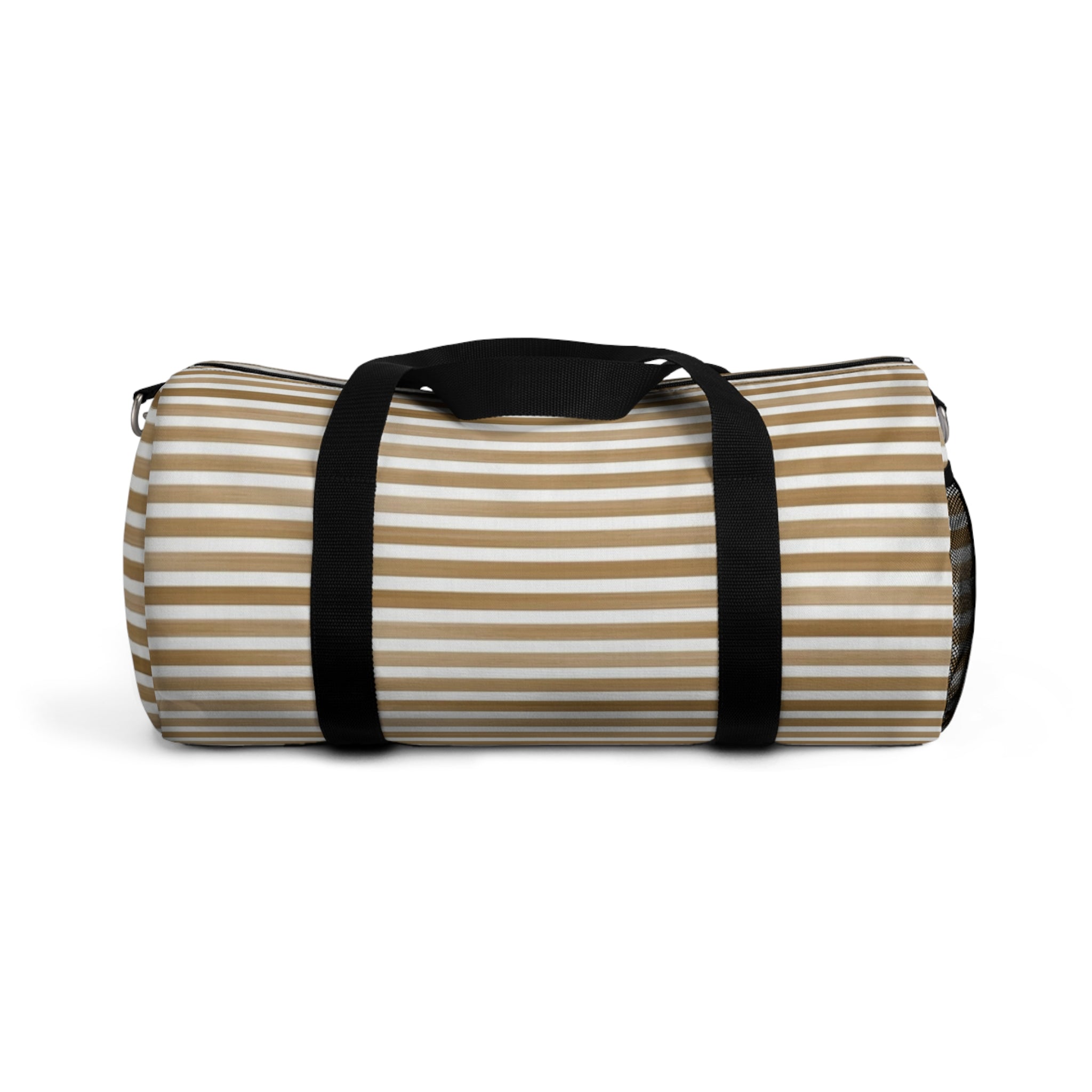 Beige Striped Travel Duffel Bag
