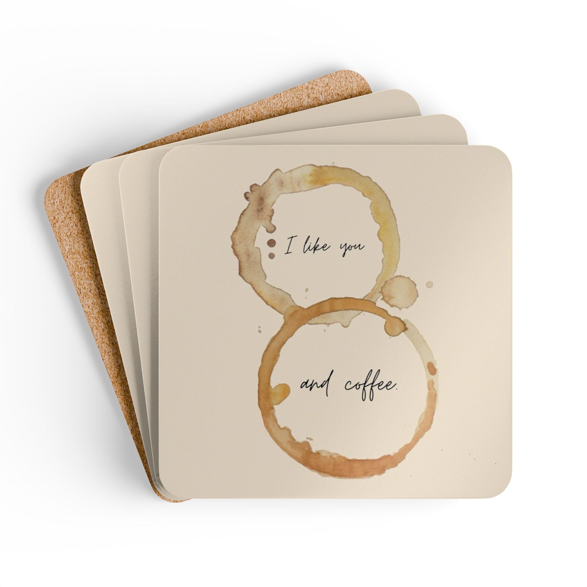 'I like you and coffee.' Cork Coaster Set