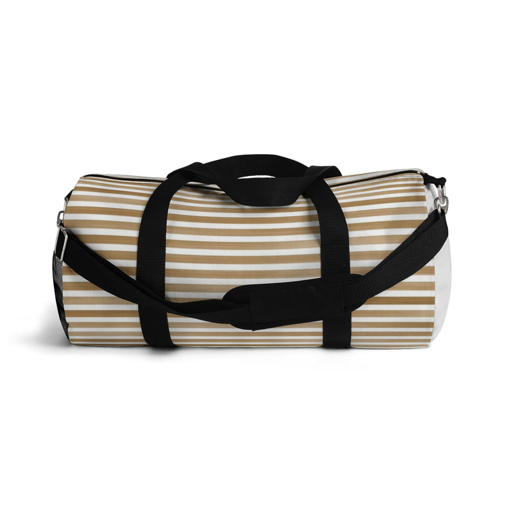 Beige Striped Travel Duffel Bag