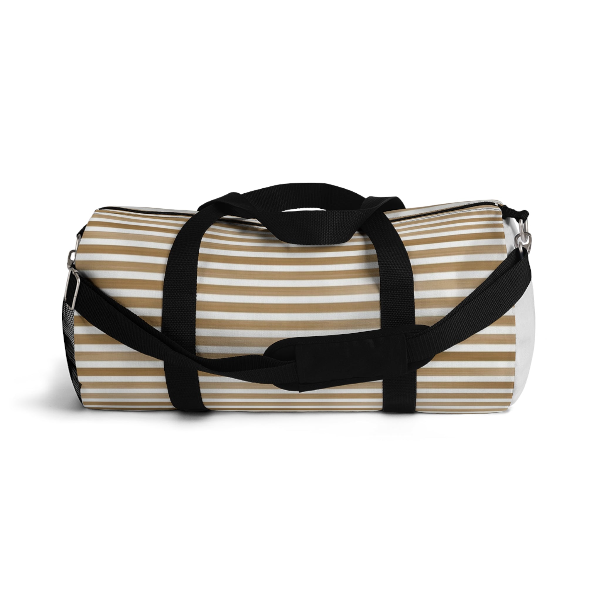 Beige Striped Travel Duffel Bag