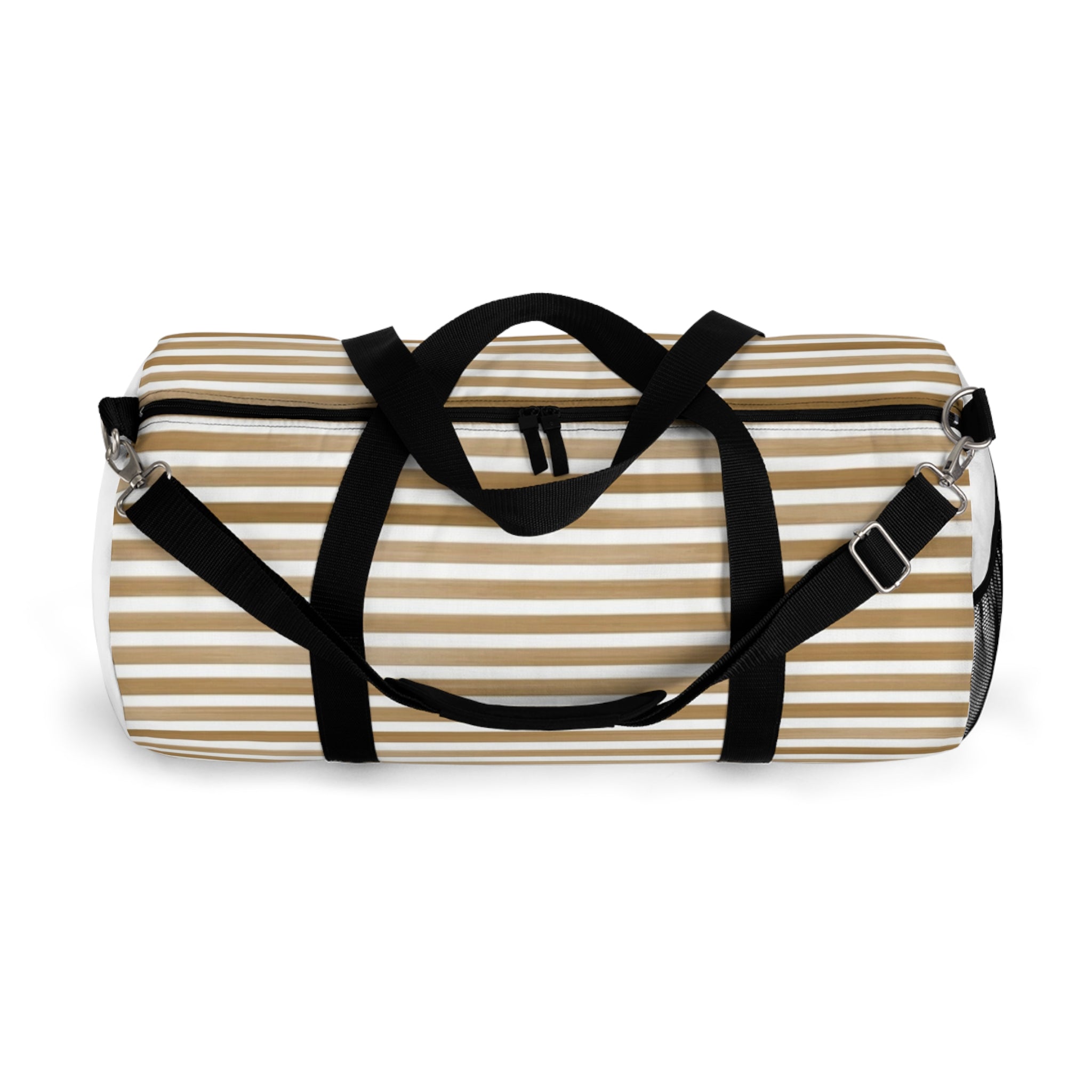 Beige Striped Travel Duffel Bag