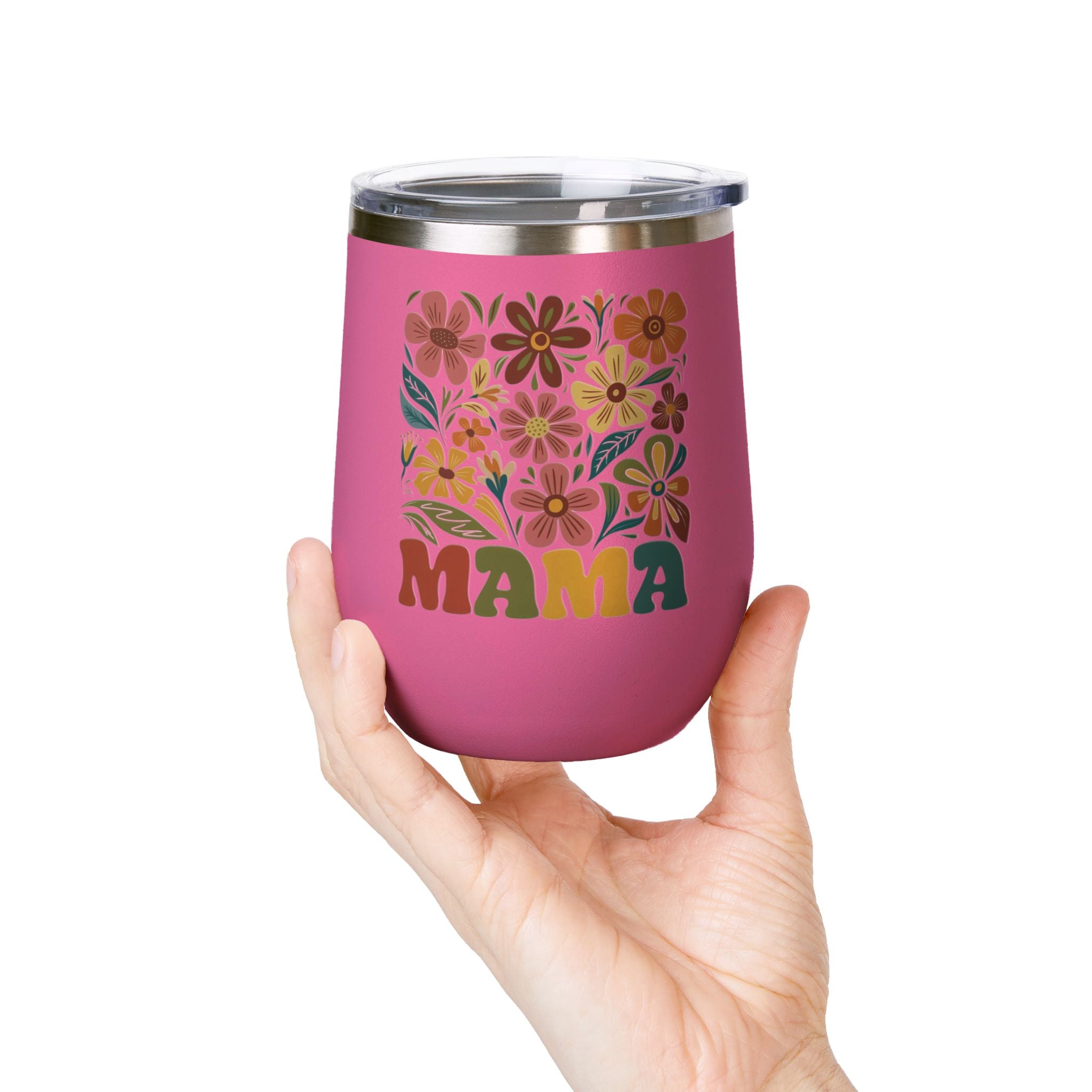 Retro Floral 'Mama' Wine Tumbler (12oz)