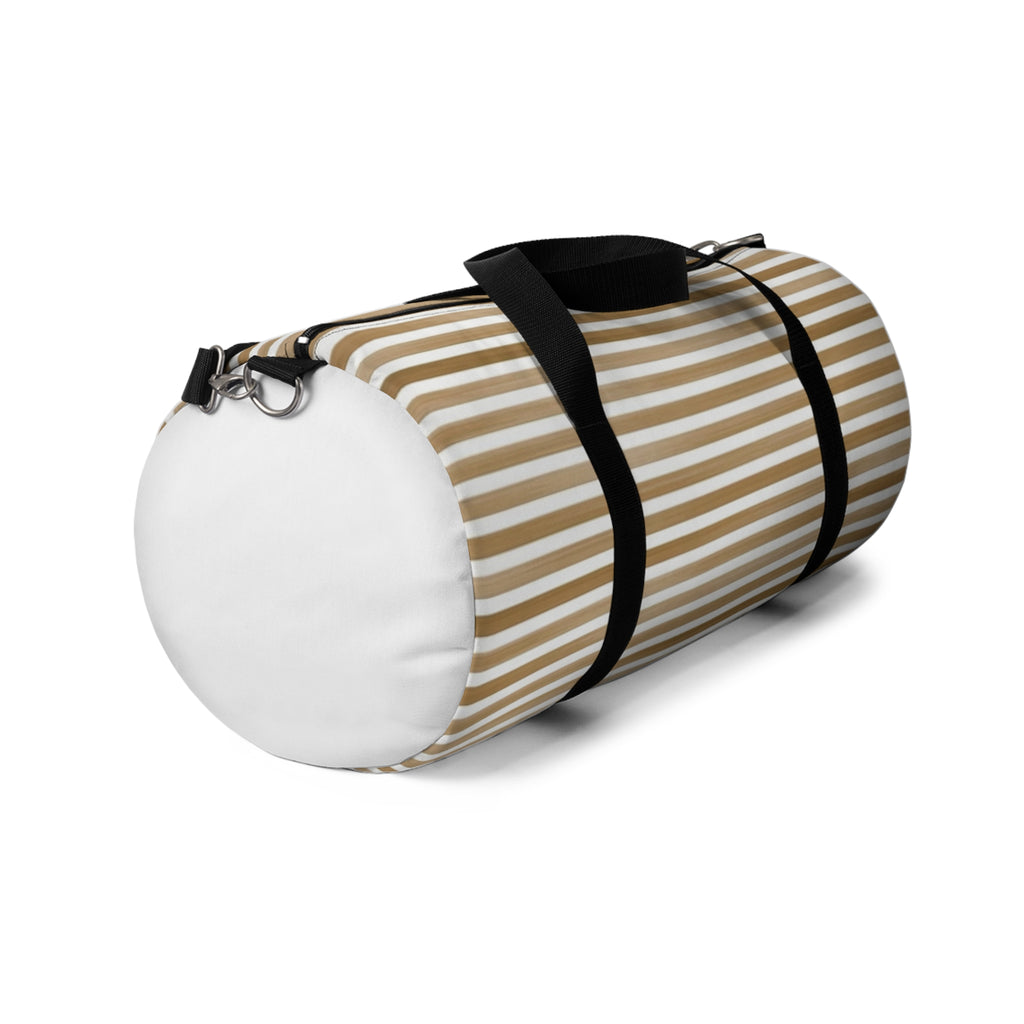 Beige Striped Travel Duffel Bag