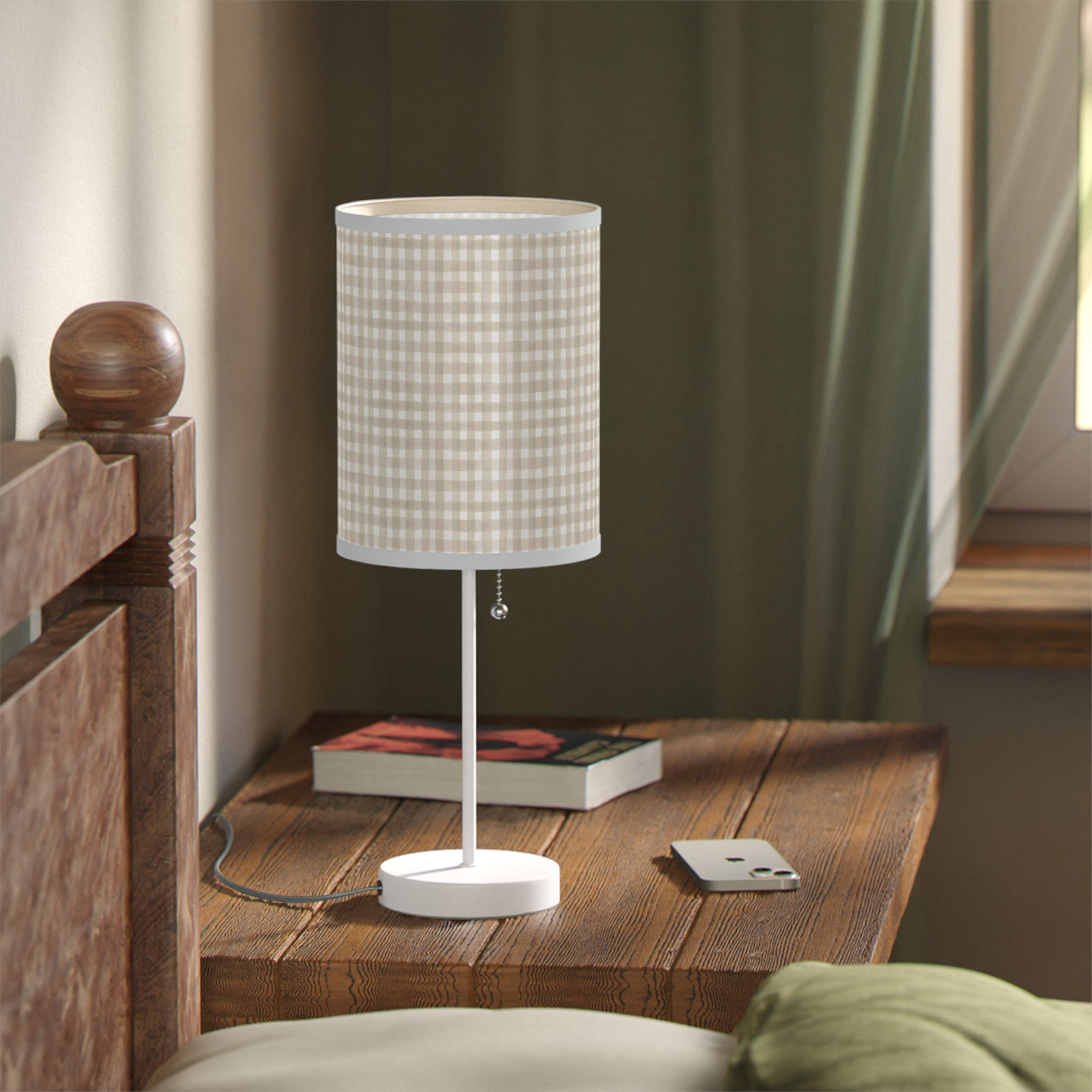 Beige Gingham Table Lamp