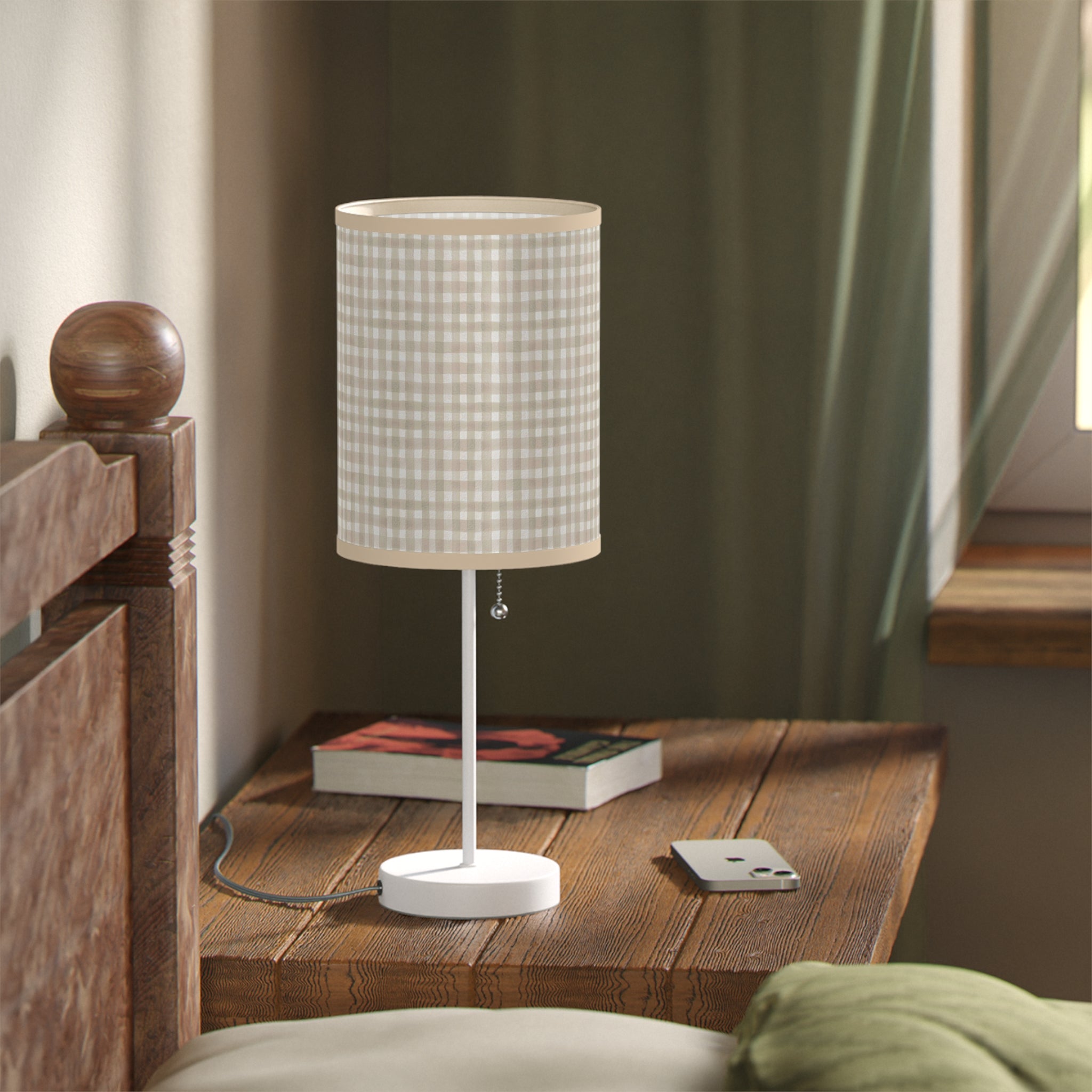 Beige Gingham Table Lamp