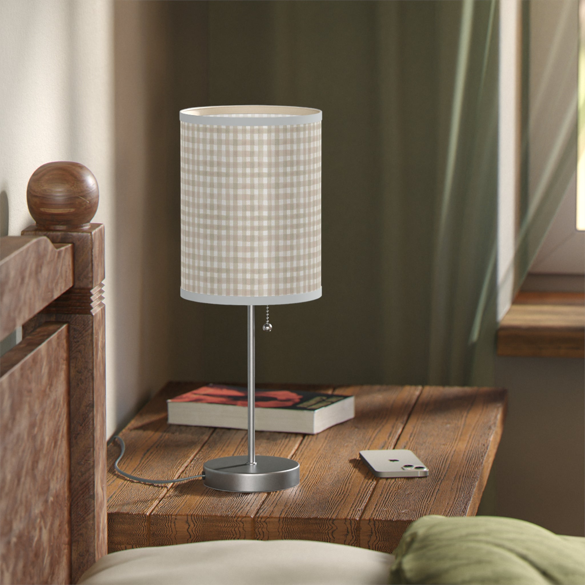 Beige Gingham Table Lamp