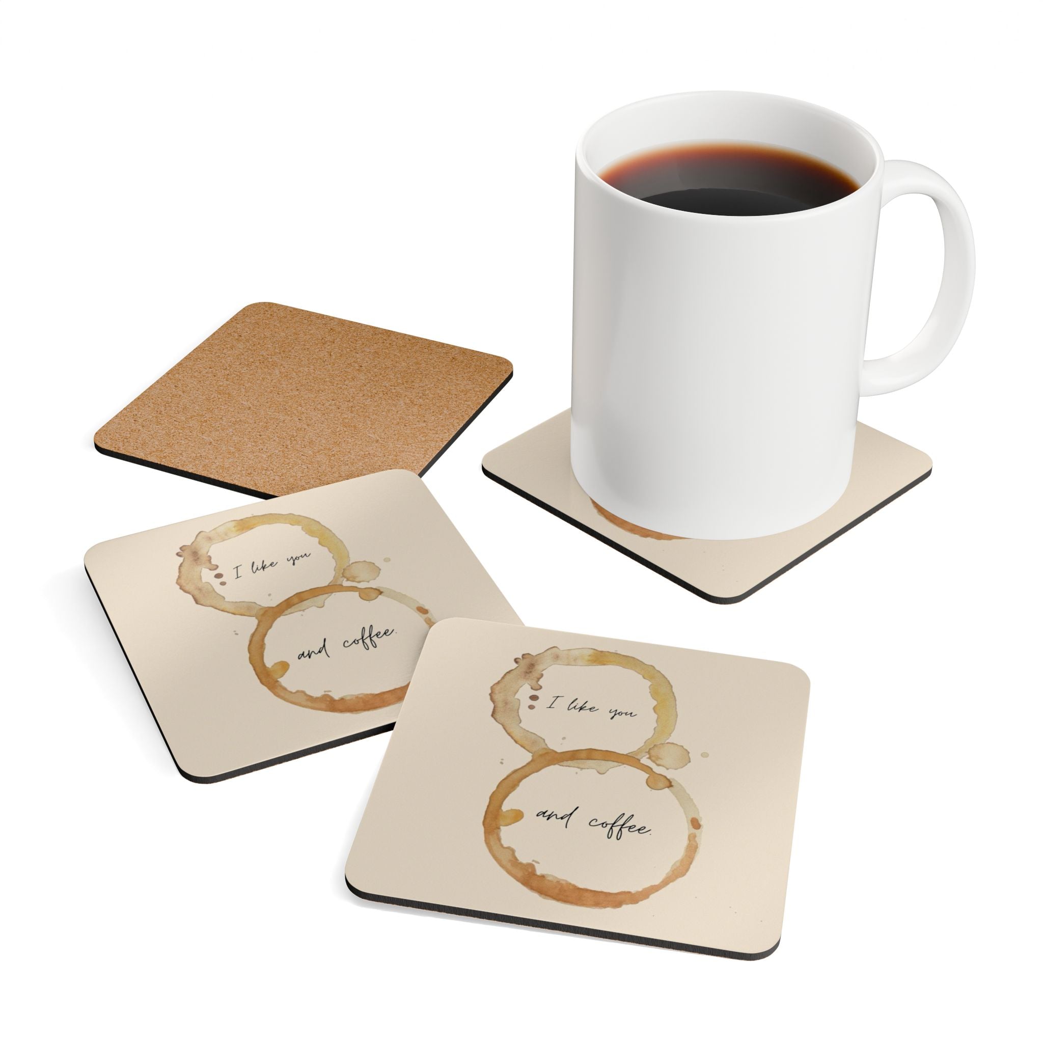 'I like you and coffee.' Cork Coaster Set