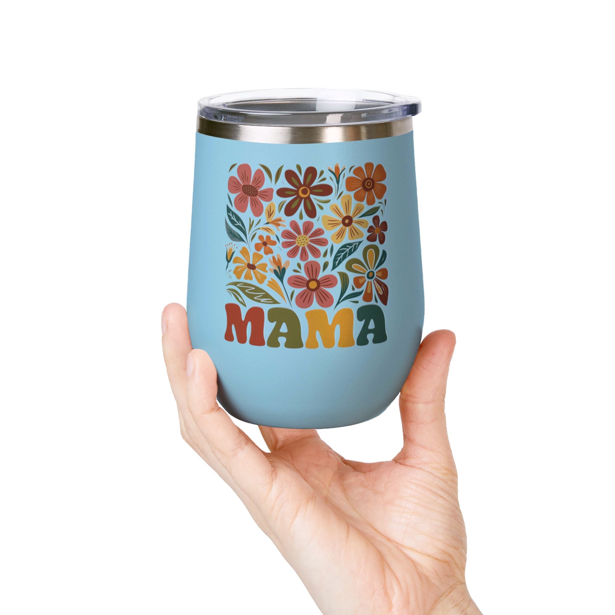 Retro Floral 'Mama' Wine Tumbler (12oz)