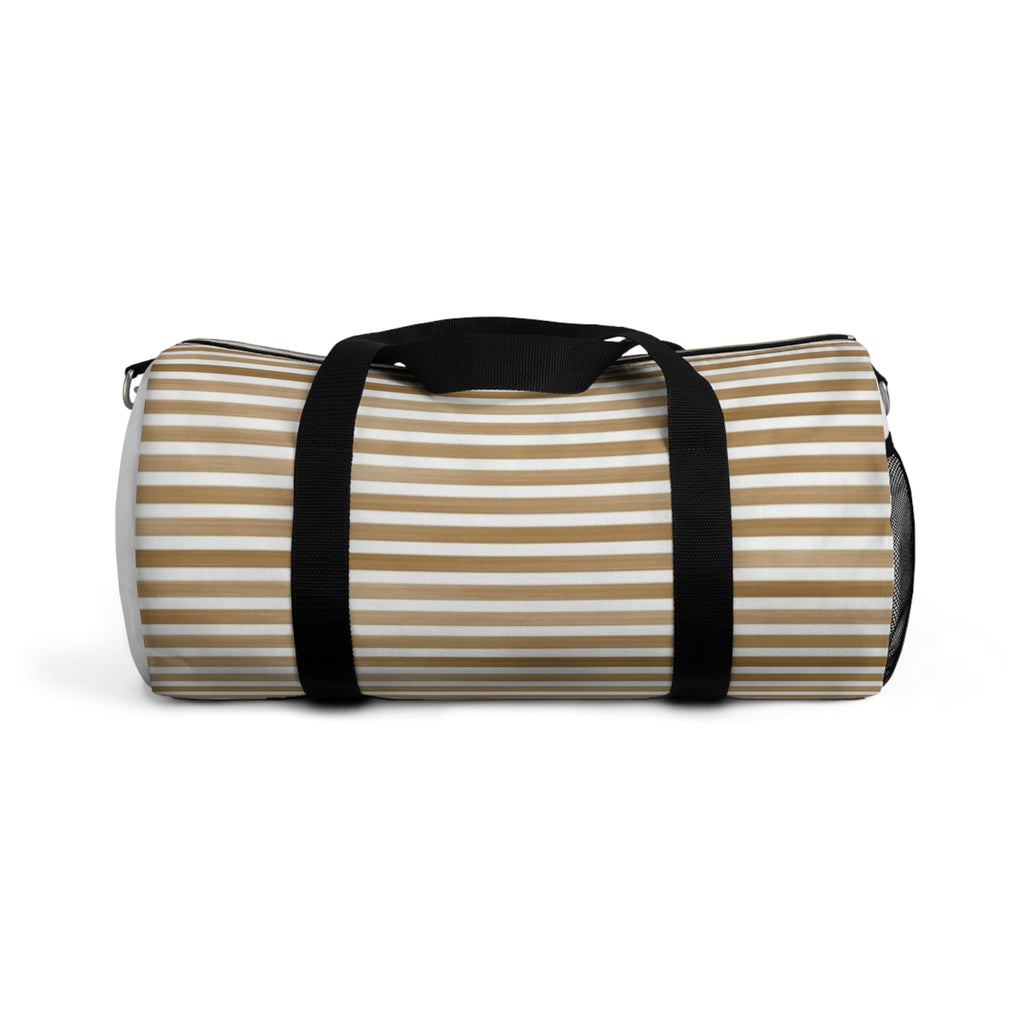 Beige Striped Travel Duffel Bag
