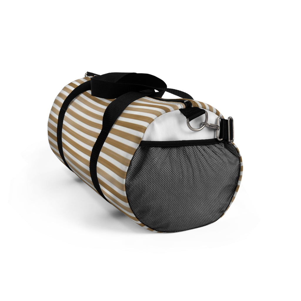 Beige Striped Travel Duffel Bag