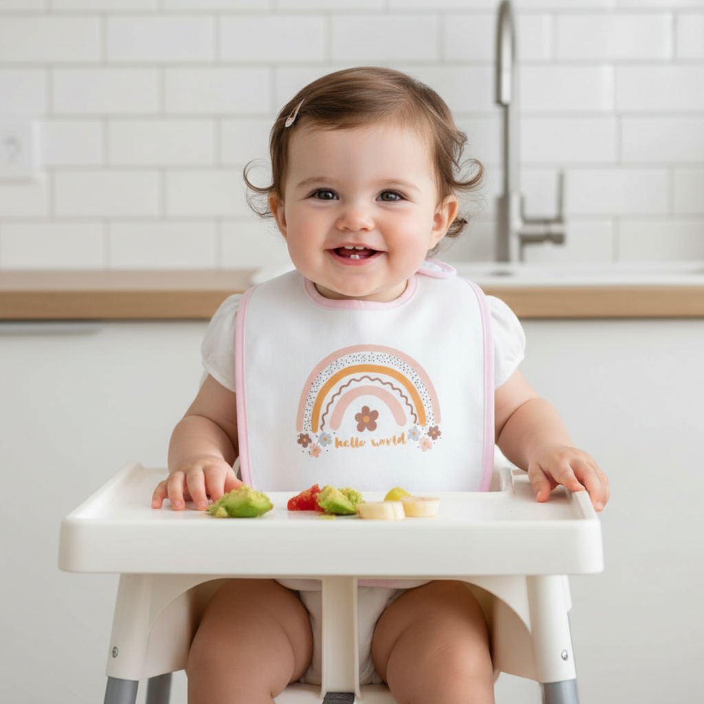 Pastel Rainbow & Flowers 'Hello World' Baby Bib