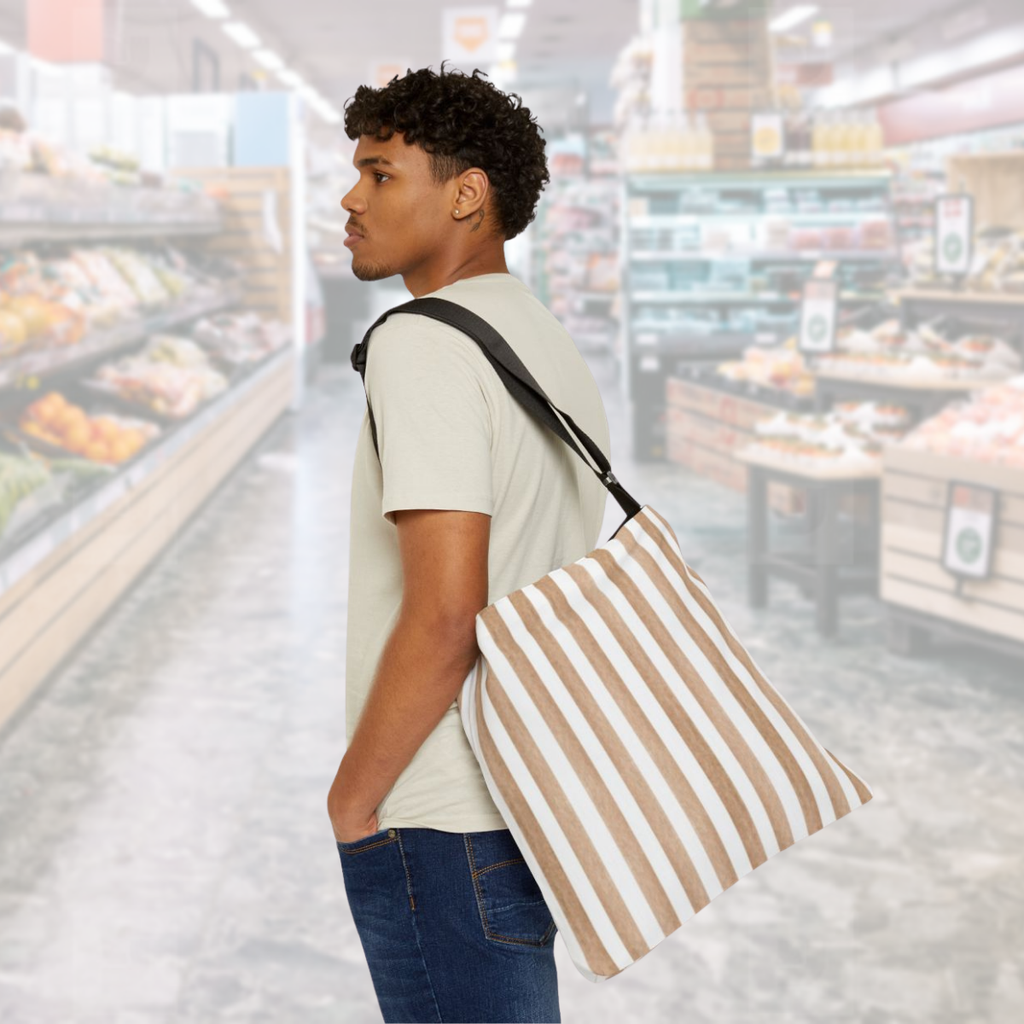 Striped Beige Adjustable Tote Bag