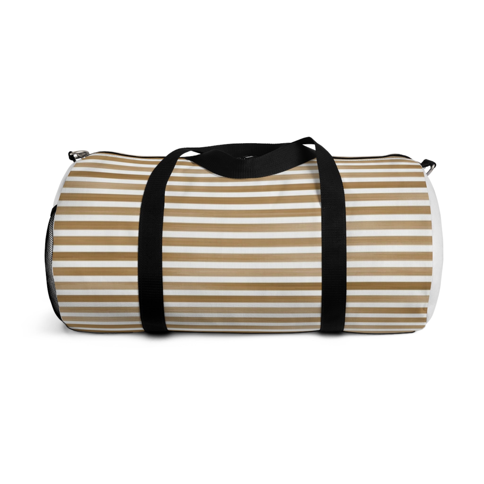 Beige Striped Travel Duffel Bag