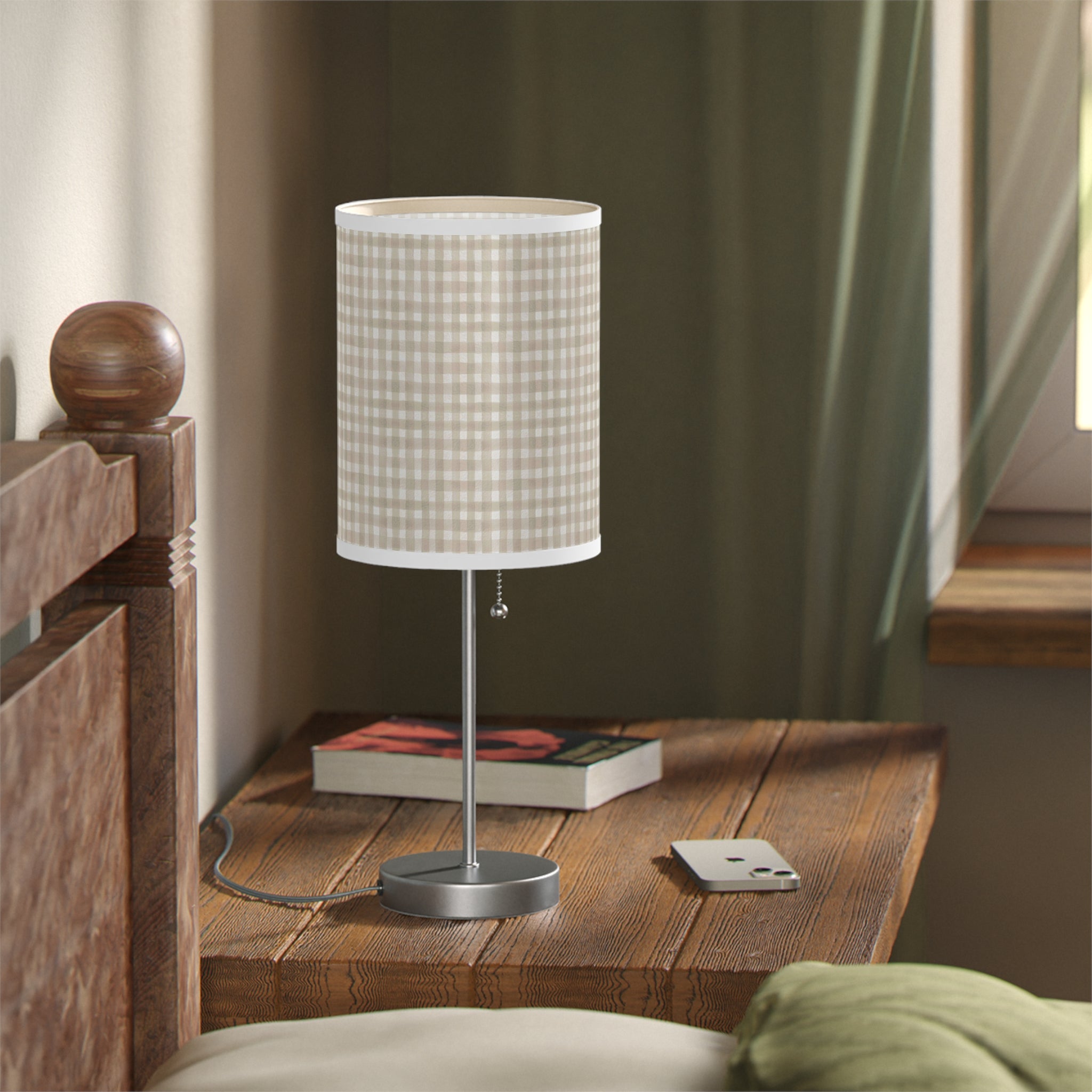 Beige Gingham Table Lamp