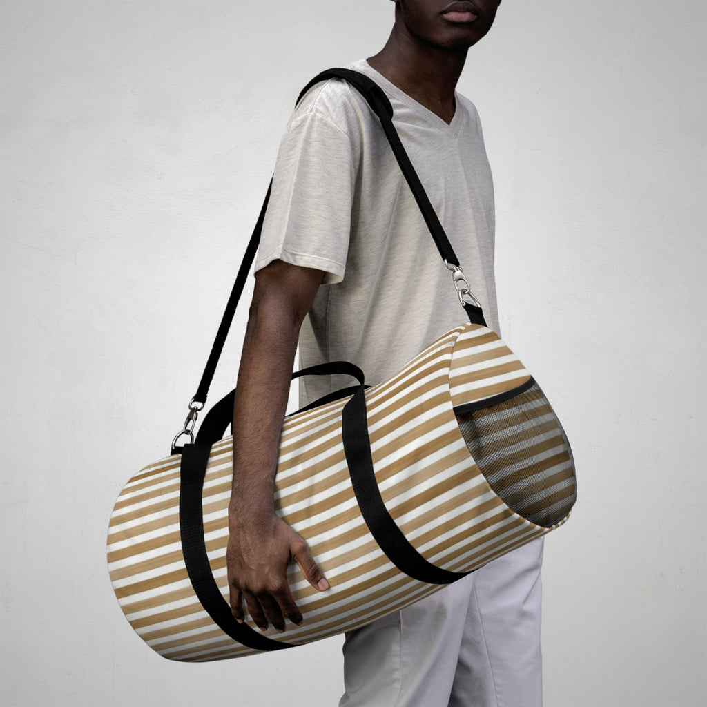 Beige Striped Travel Duffel Bag