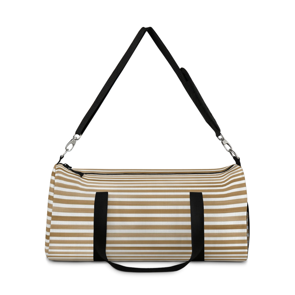 Beige Striped Travel Duffel Bag