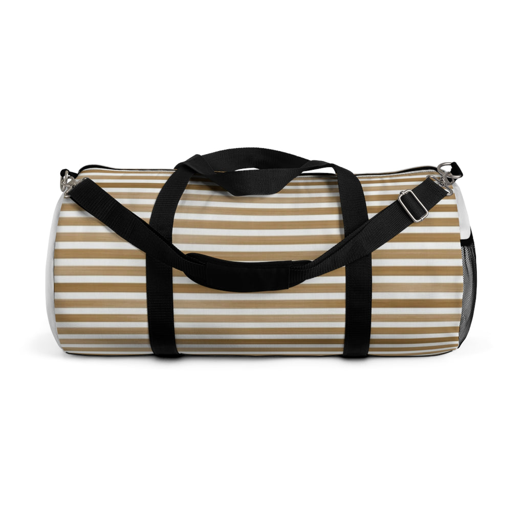 Beige Striped Travel Duffel Bag