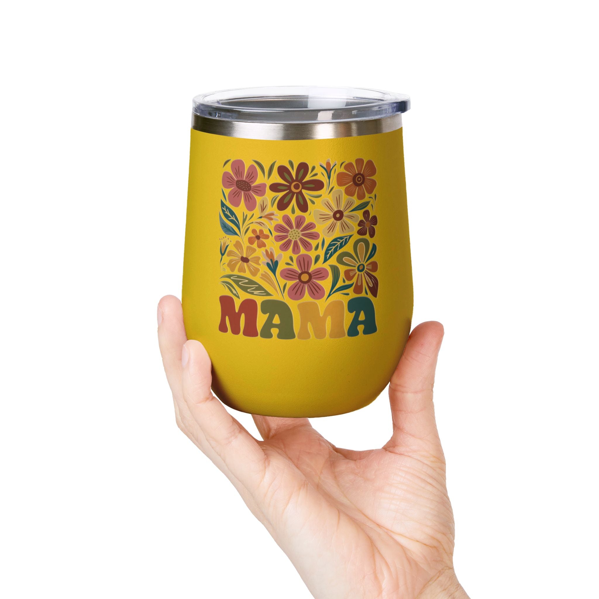 Retro Floral 'Mama' Wine Tumbler (12oz)