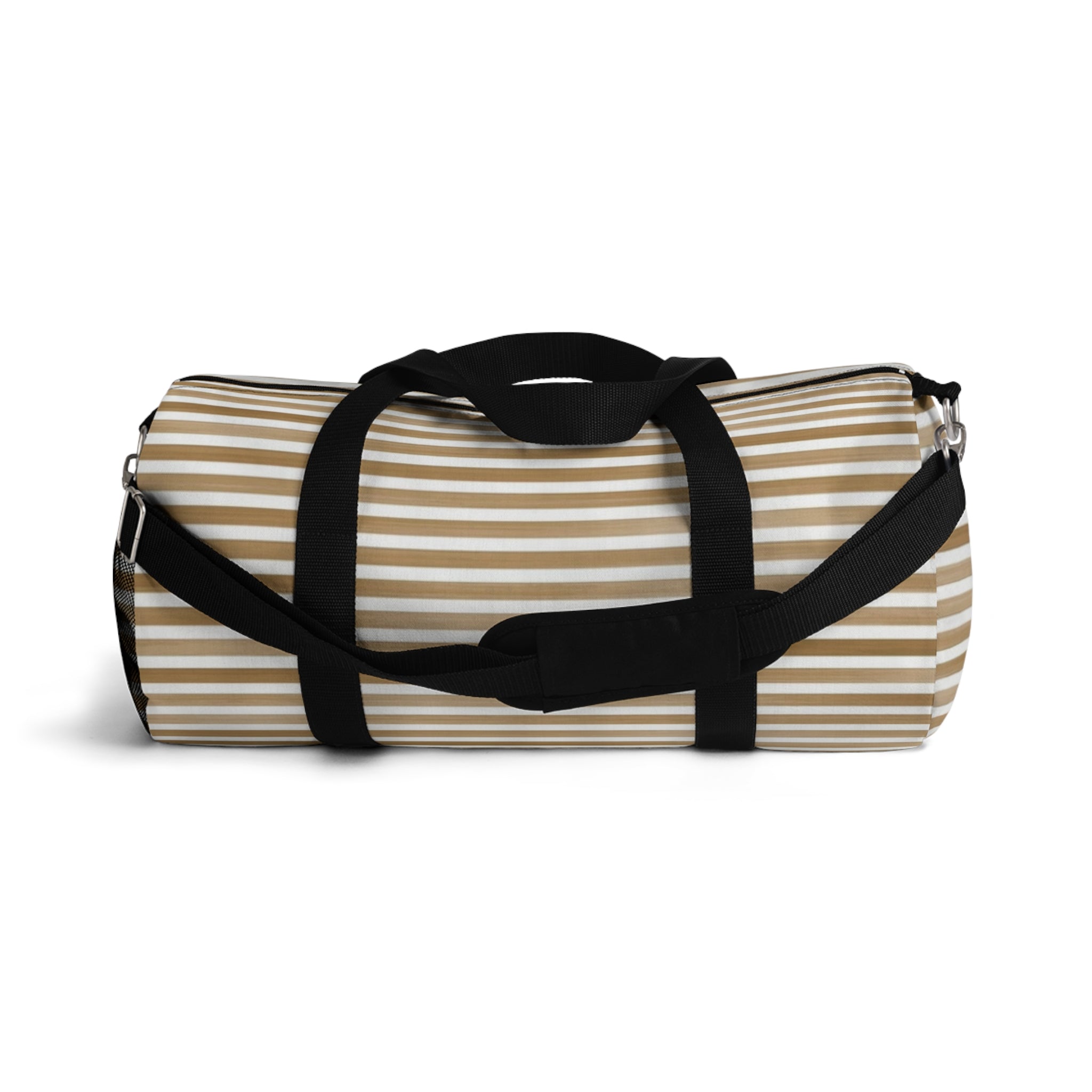 Beige Striped Travel Duffel Bag