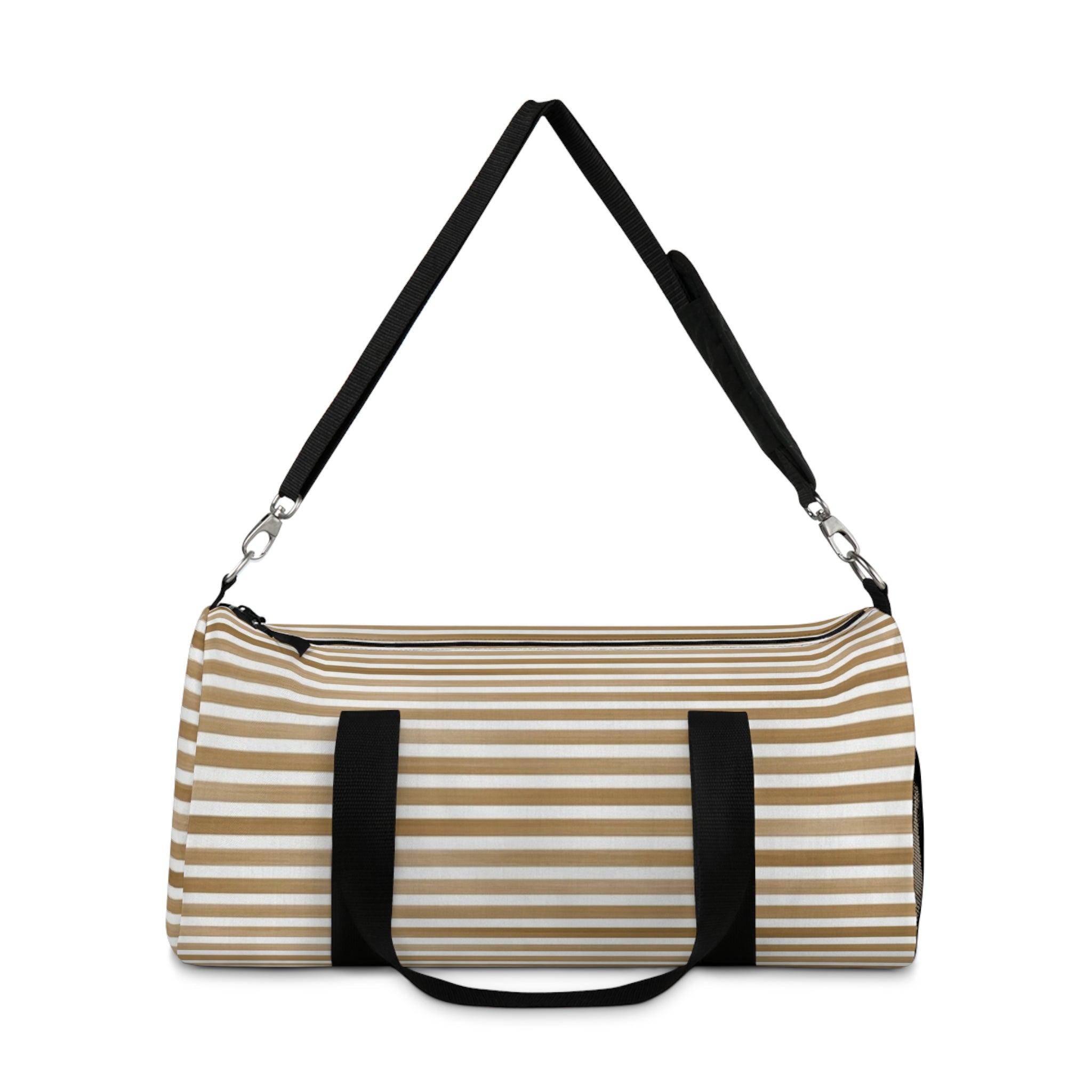 Beige Striped Travel Duffel Bag