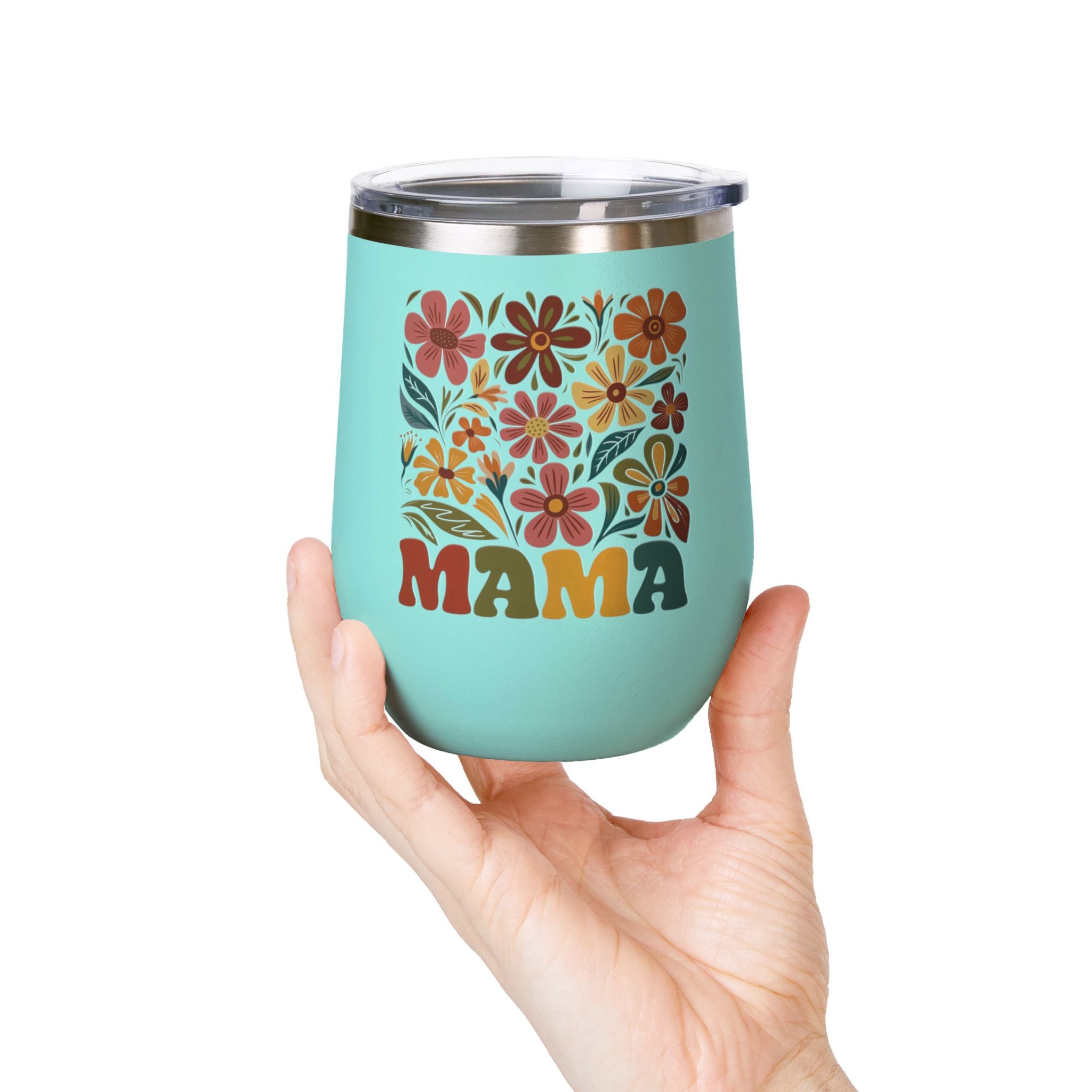 Retro Floral 'Mama' Wine Tumbler (12oz)