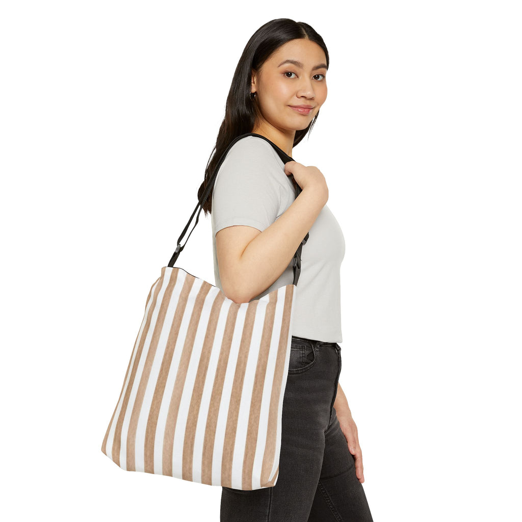 Striped Beige Adjustable Tote Bag