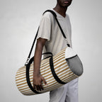 Beige Striped Travel Duffel Bag
