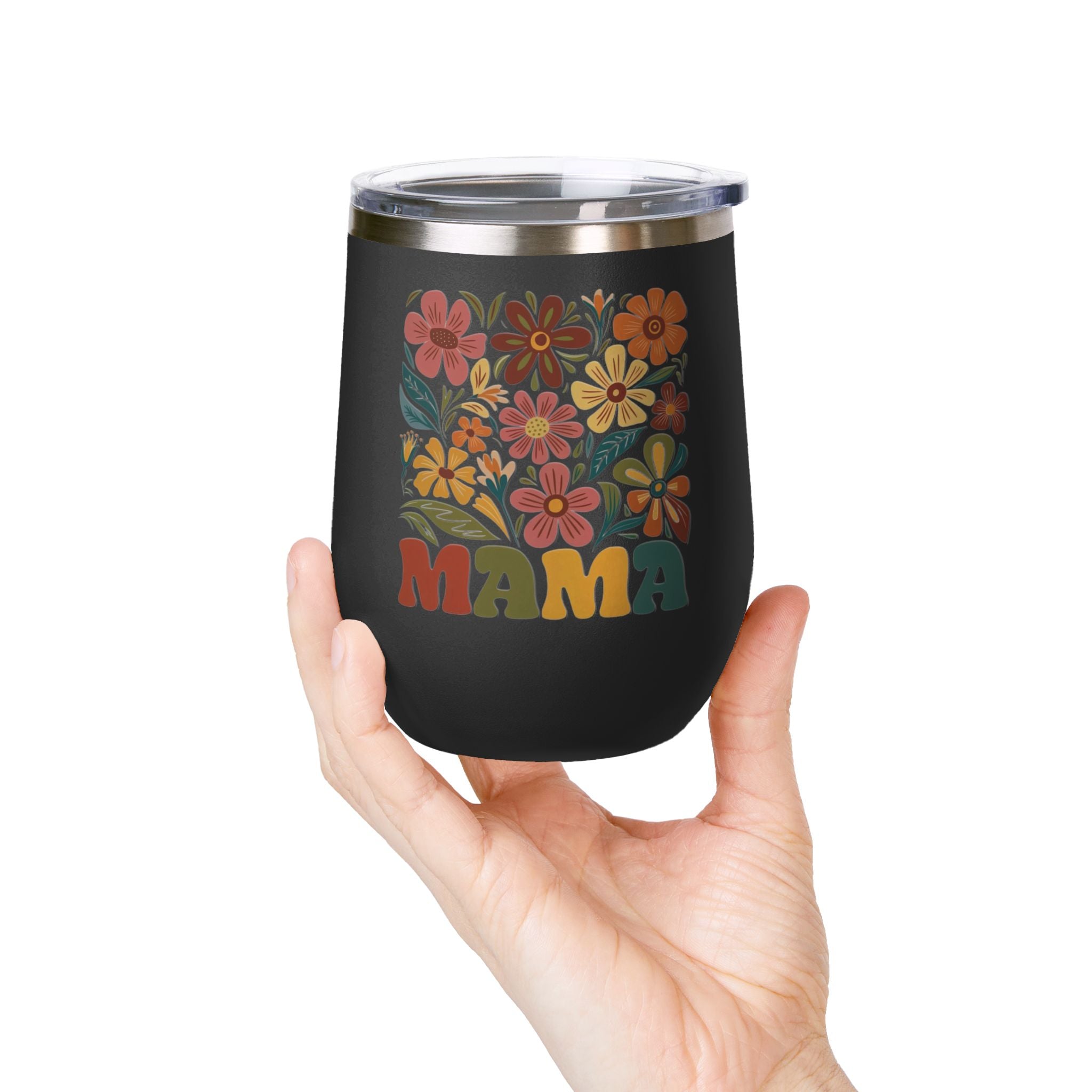 Retro Floral 'Mama' Wine Tumbler (12oz)