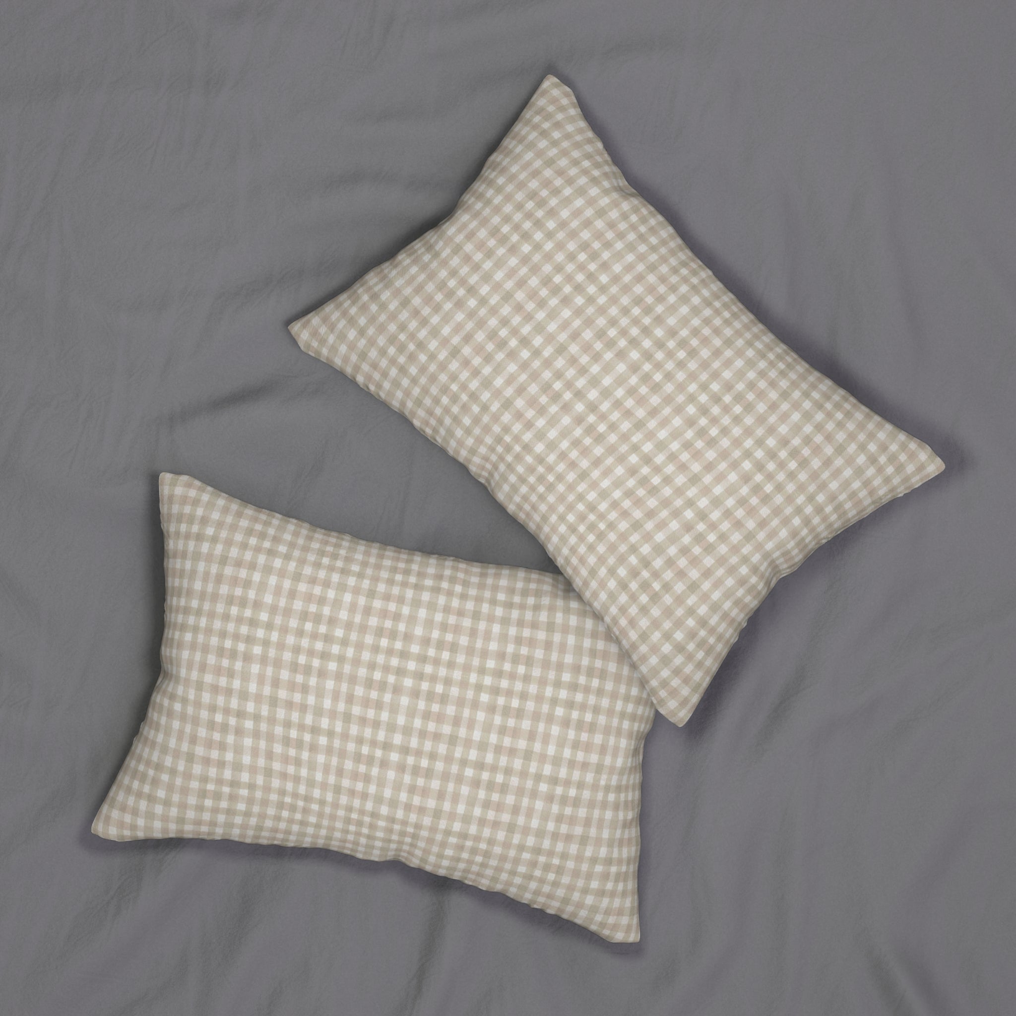 Beige Gingham Lumbar Pillow