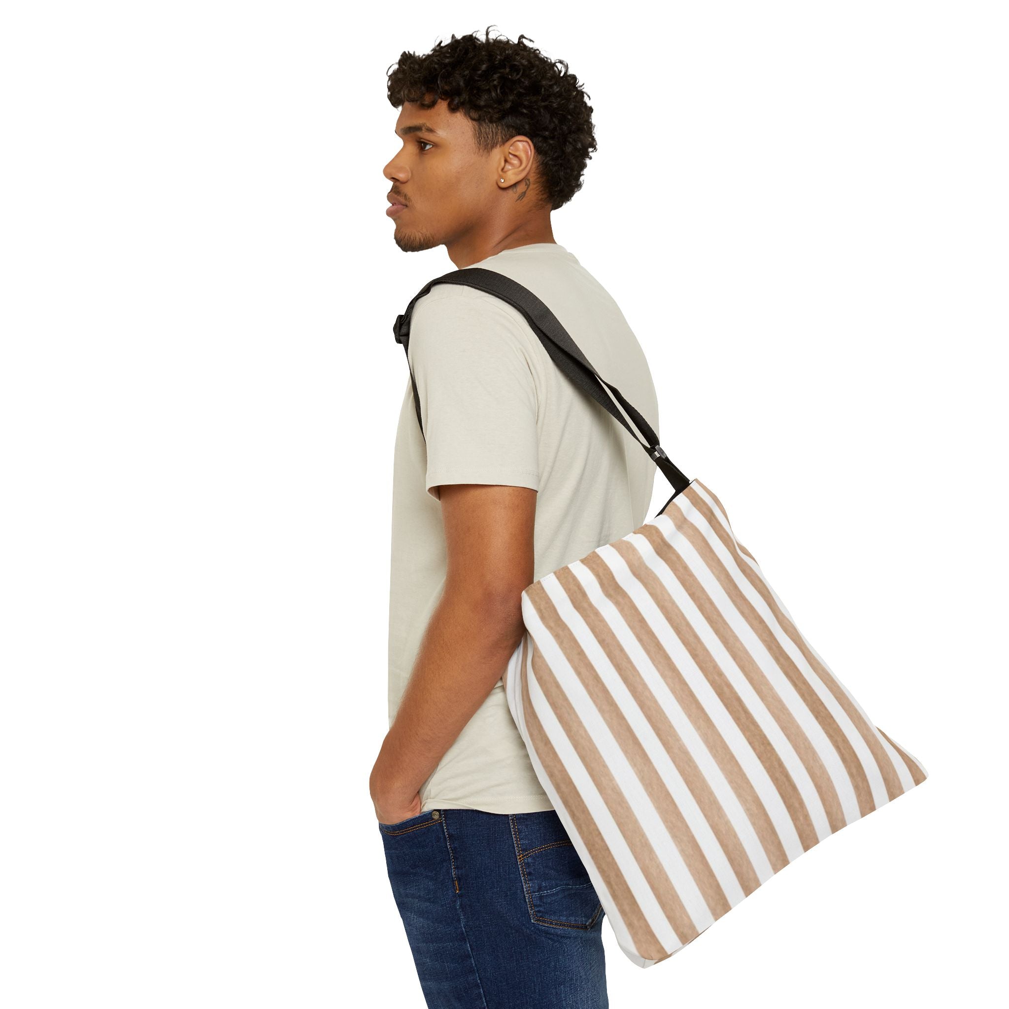 Striped Beige Adjustable Tote Bag