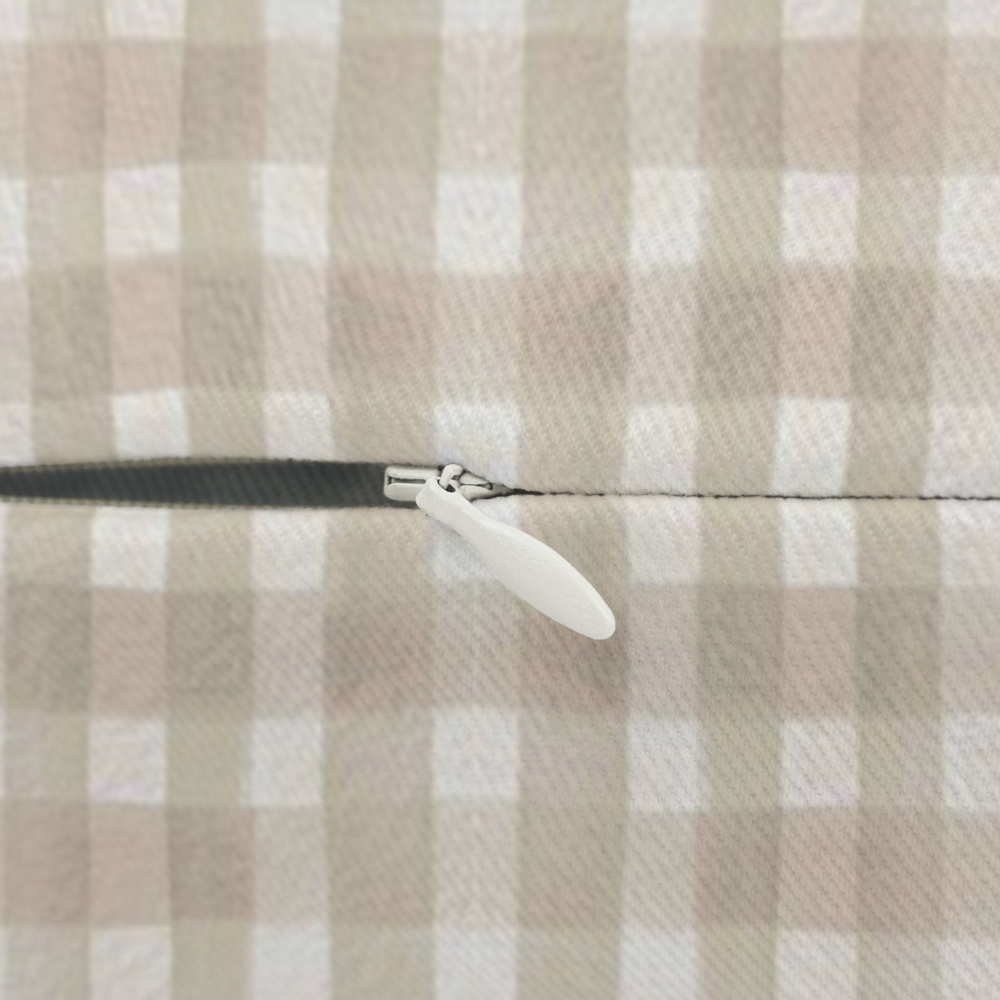 Beige Gingham Lumbar Pillow