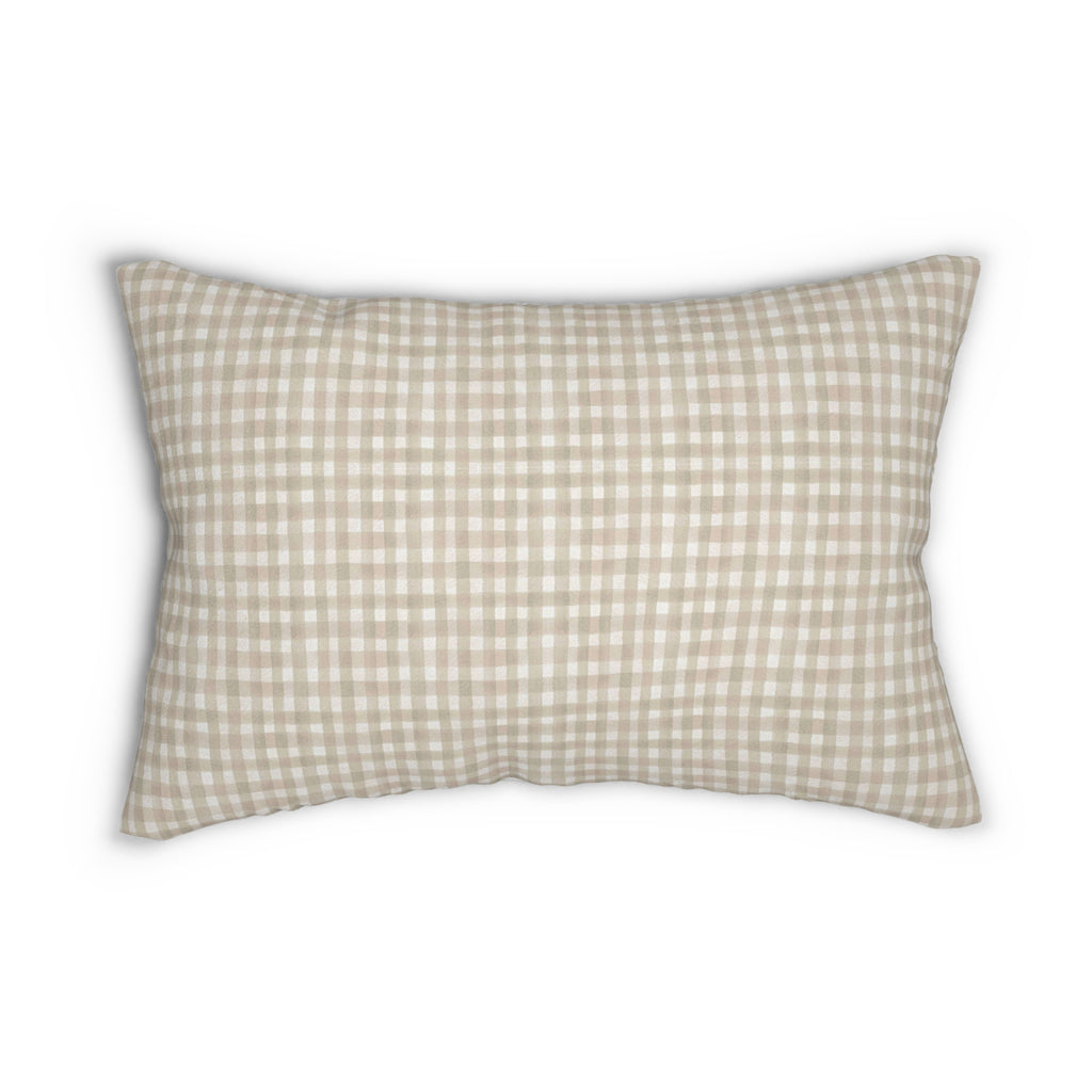 Beige Gingham Lumbar Pillow