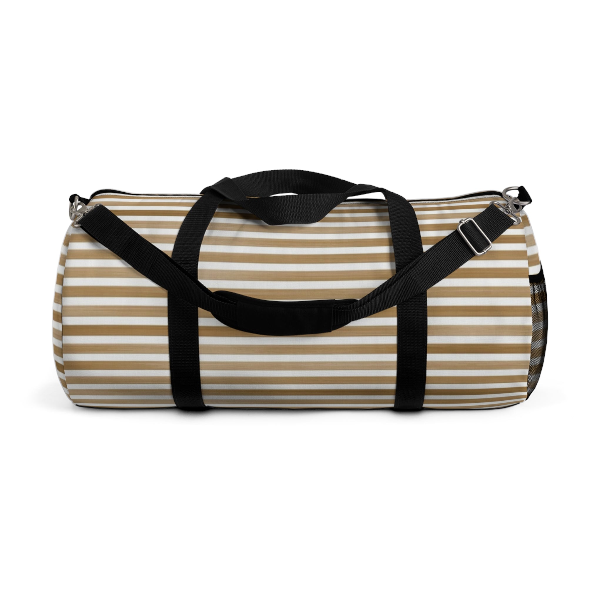 Beige Striped Travel Duffel Bag